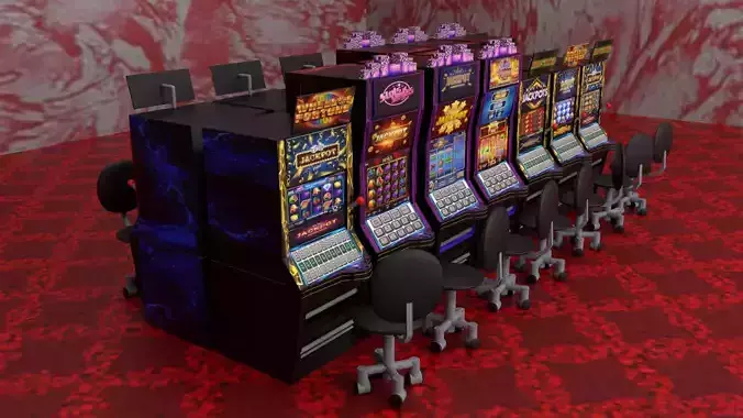 Set of Modern Casino Slot Machines Low-poly 3D model