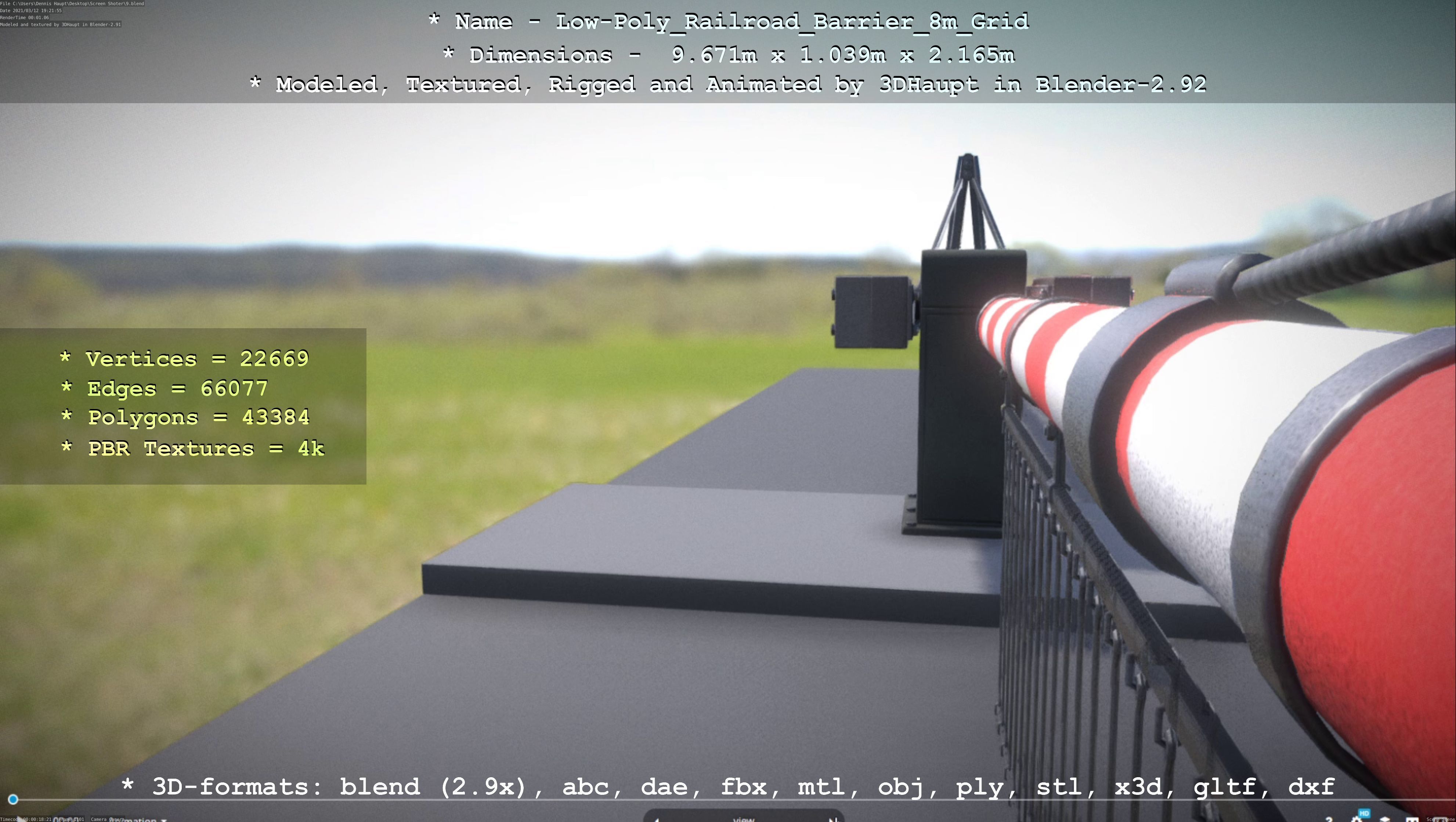 Railroad Barrier 8m with Protective Grid High and Low-Poly 3D Model Collection_57