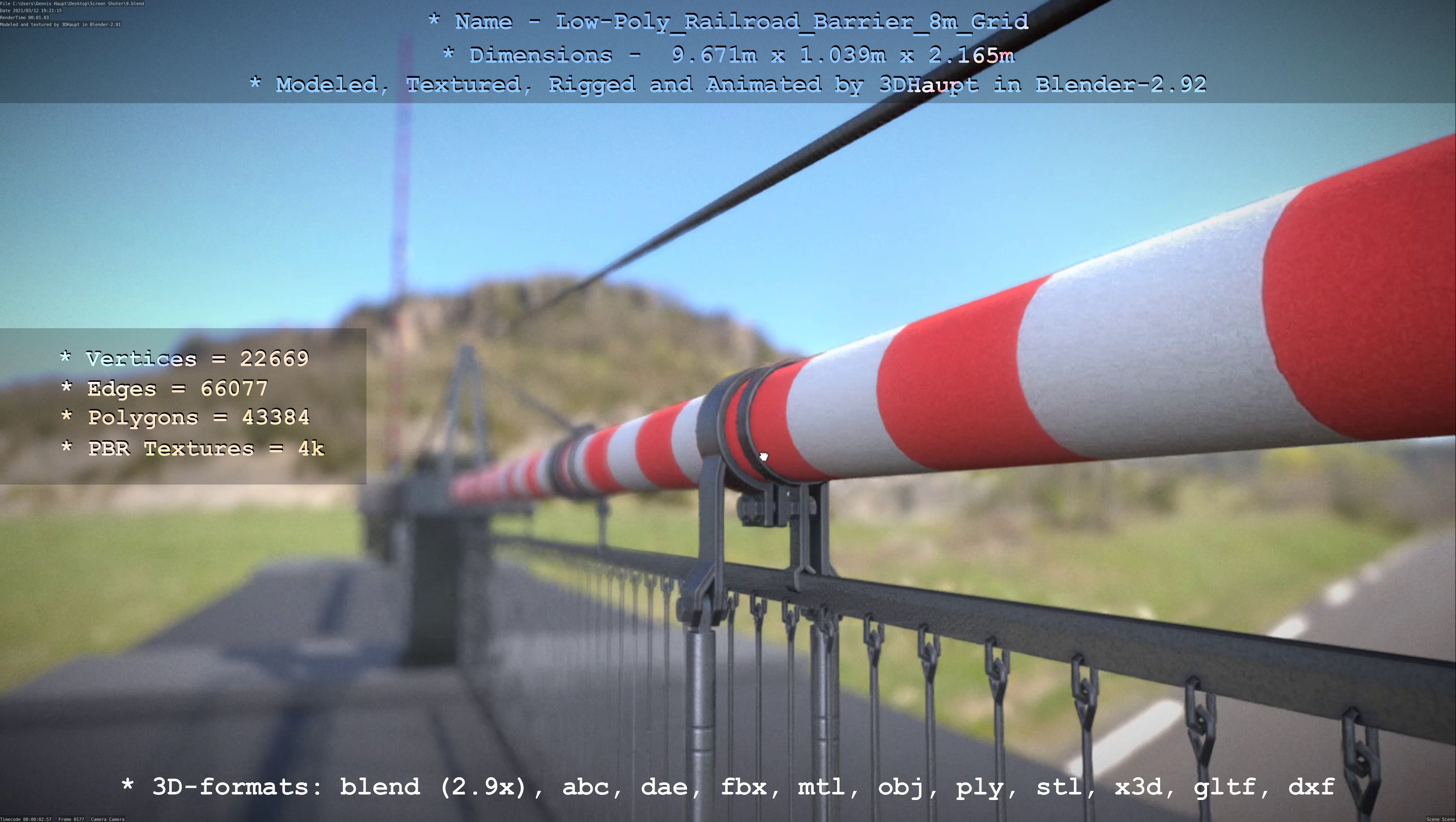 Railroad Barrier 8m with Protective Grid High and Low-Poly 3D Model Collection_43