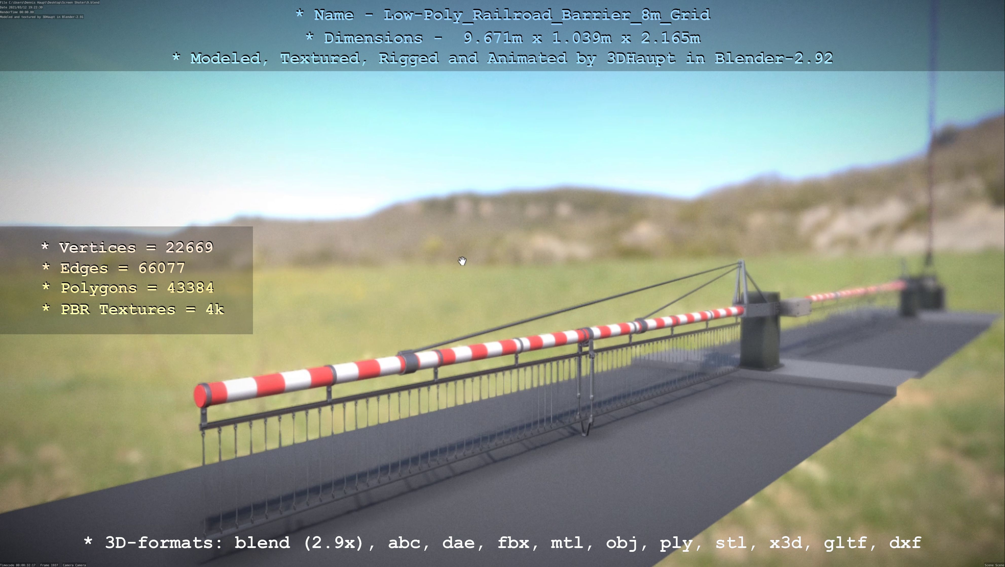 Railroad Barrier 8m with Protective Grid High and Low-Poly 3D Model Collection_44