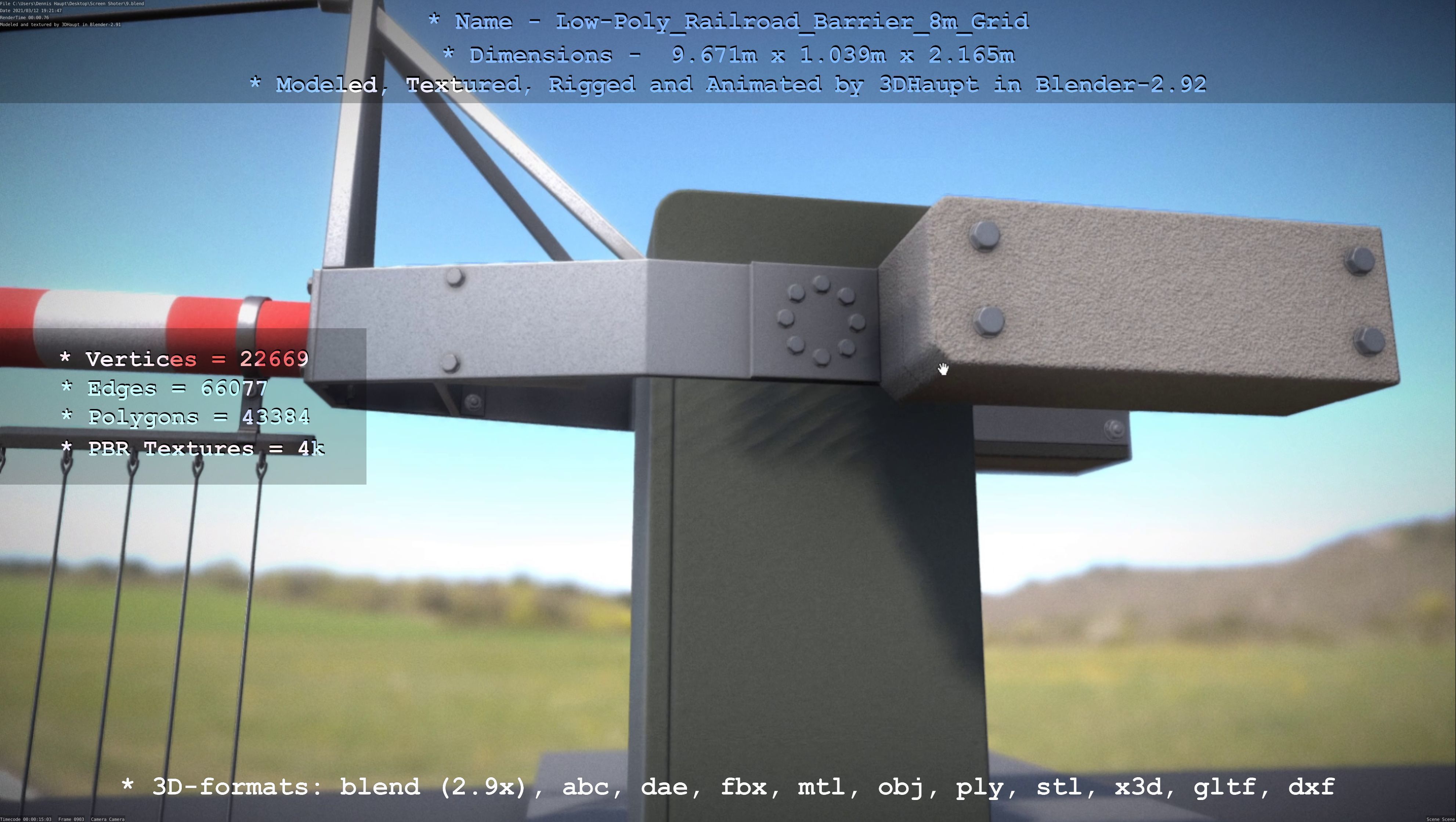 Railroad Barrier 8m with Protective Grid High and Low-Poly 3D Model Collection_39