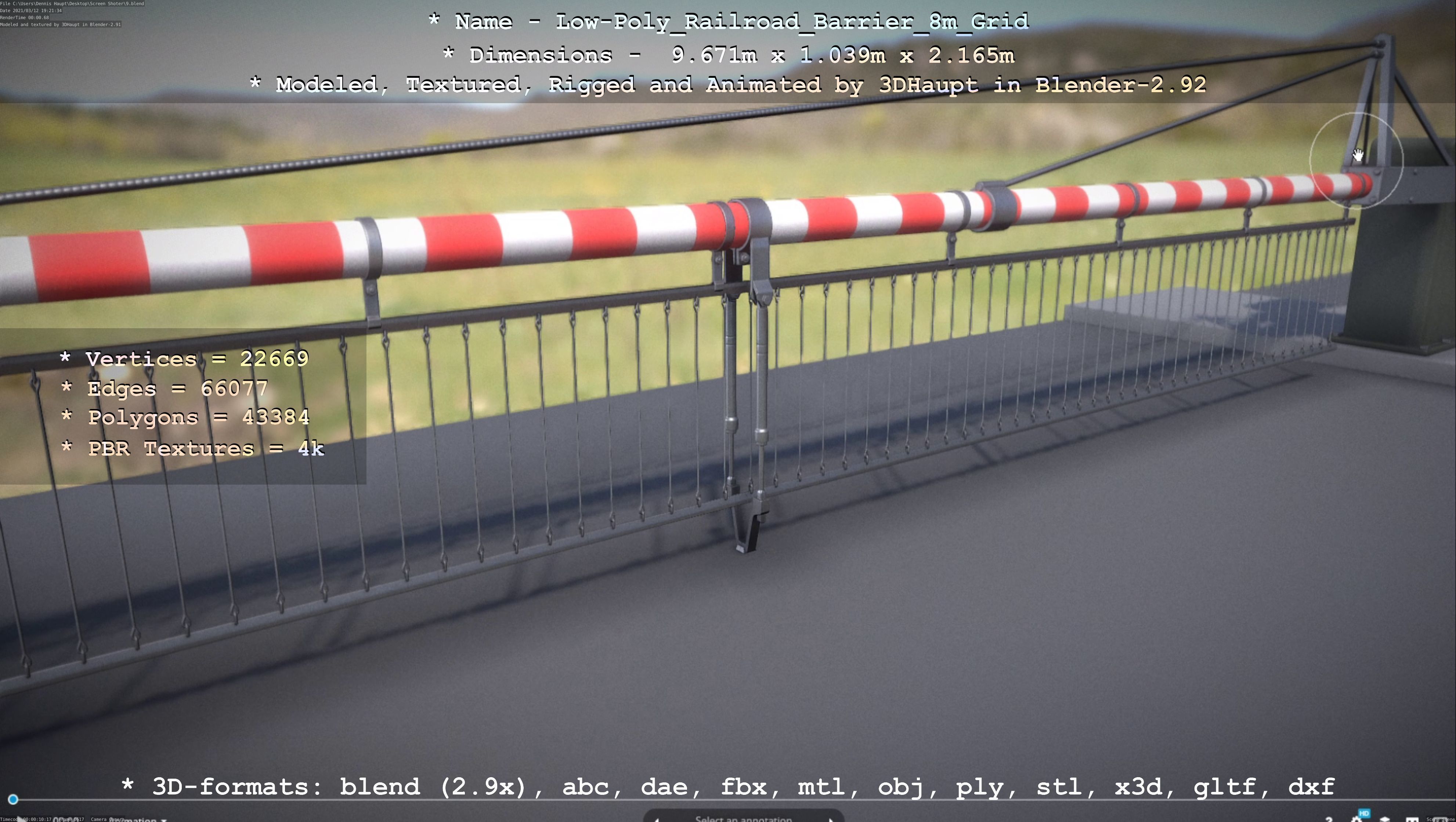 Railroad Barrier 8m with Protective Grid High and Low-Poly 3D Model Collection_61