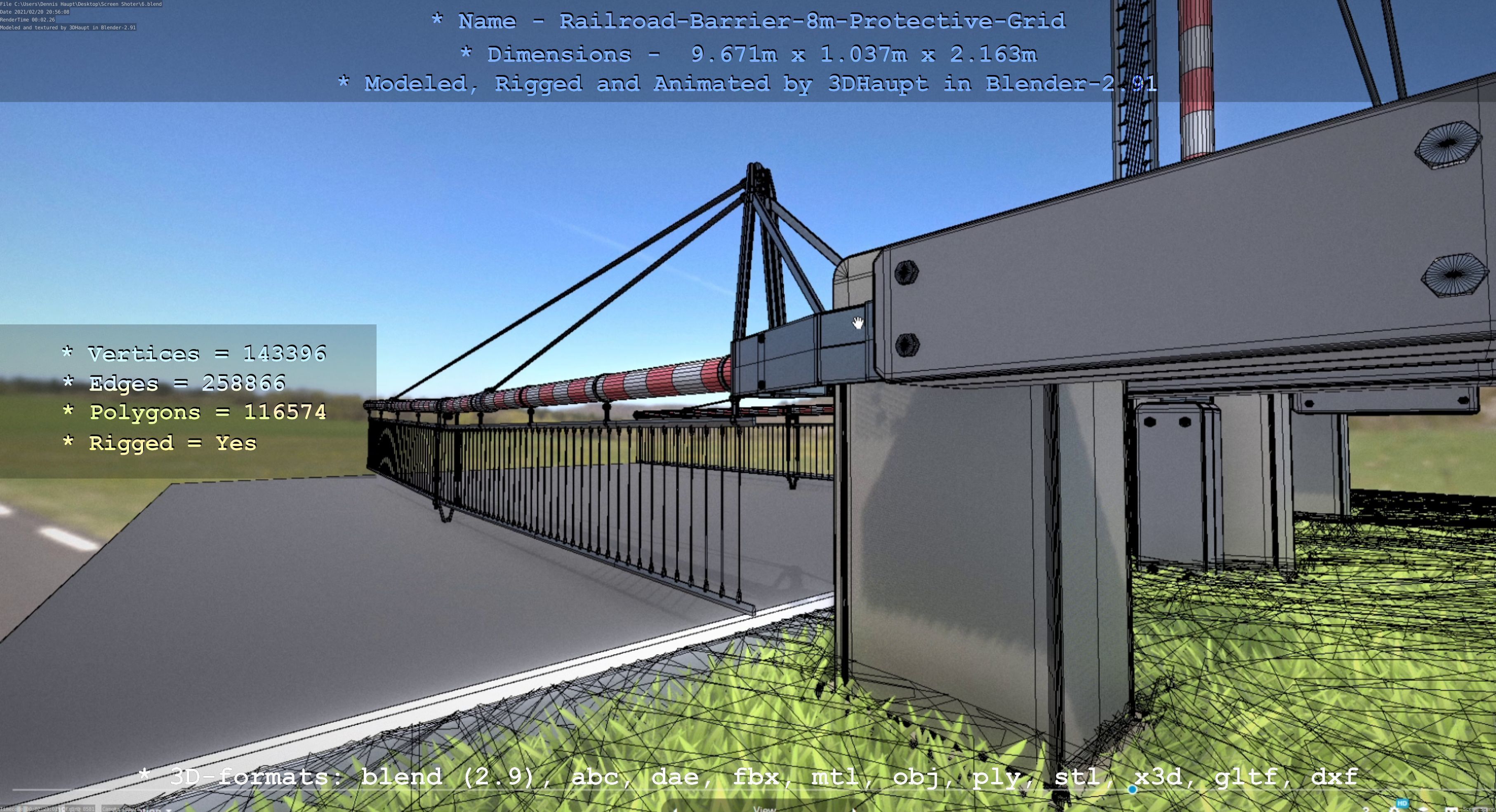 Railroad Barrier 8m with Protective Grid High and Low-Poly 3D Model Collection_35