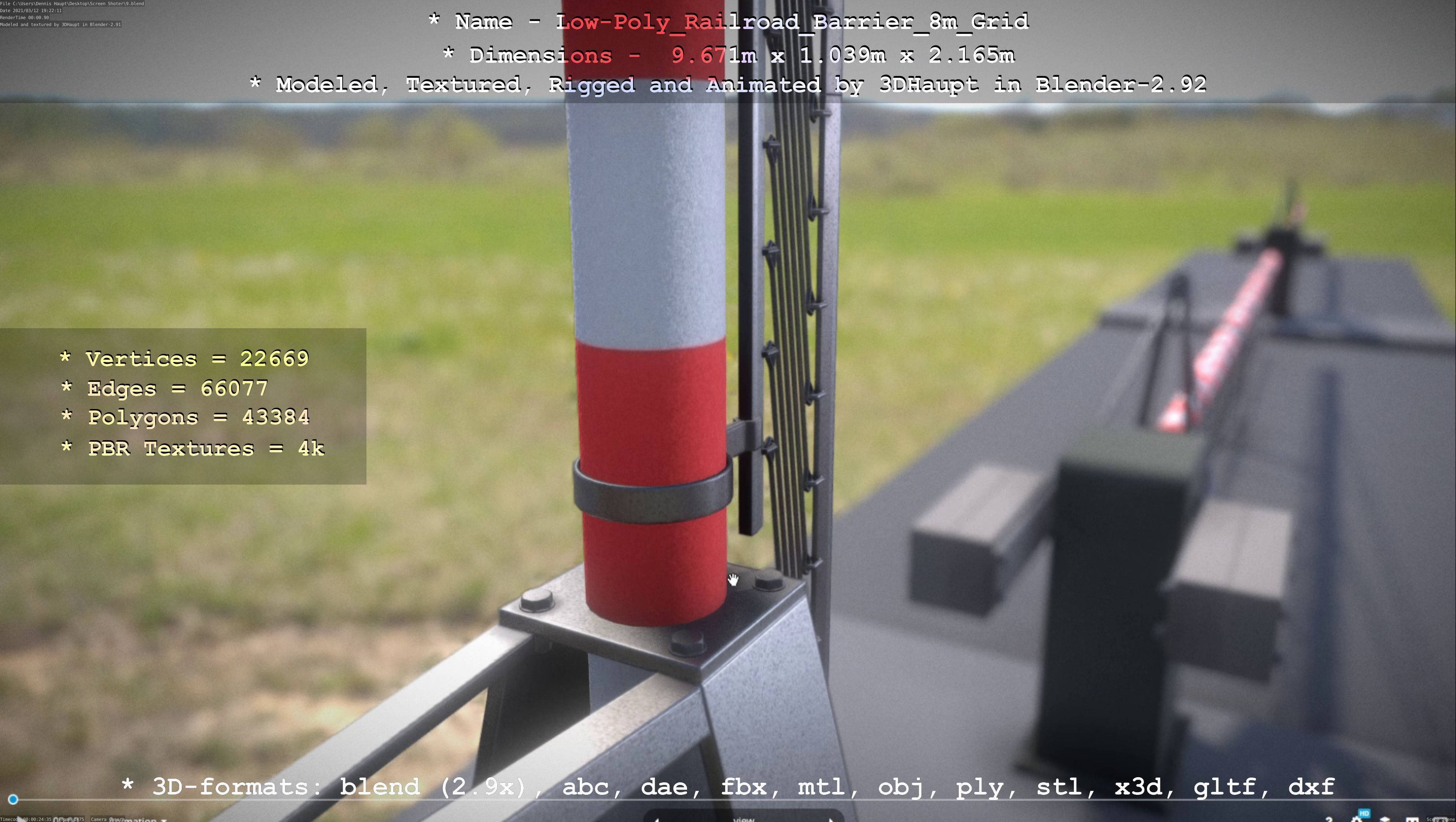 Railroad Barrier 8m with Protective Grid High and Low-Poly 3D Model Collection_56