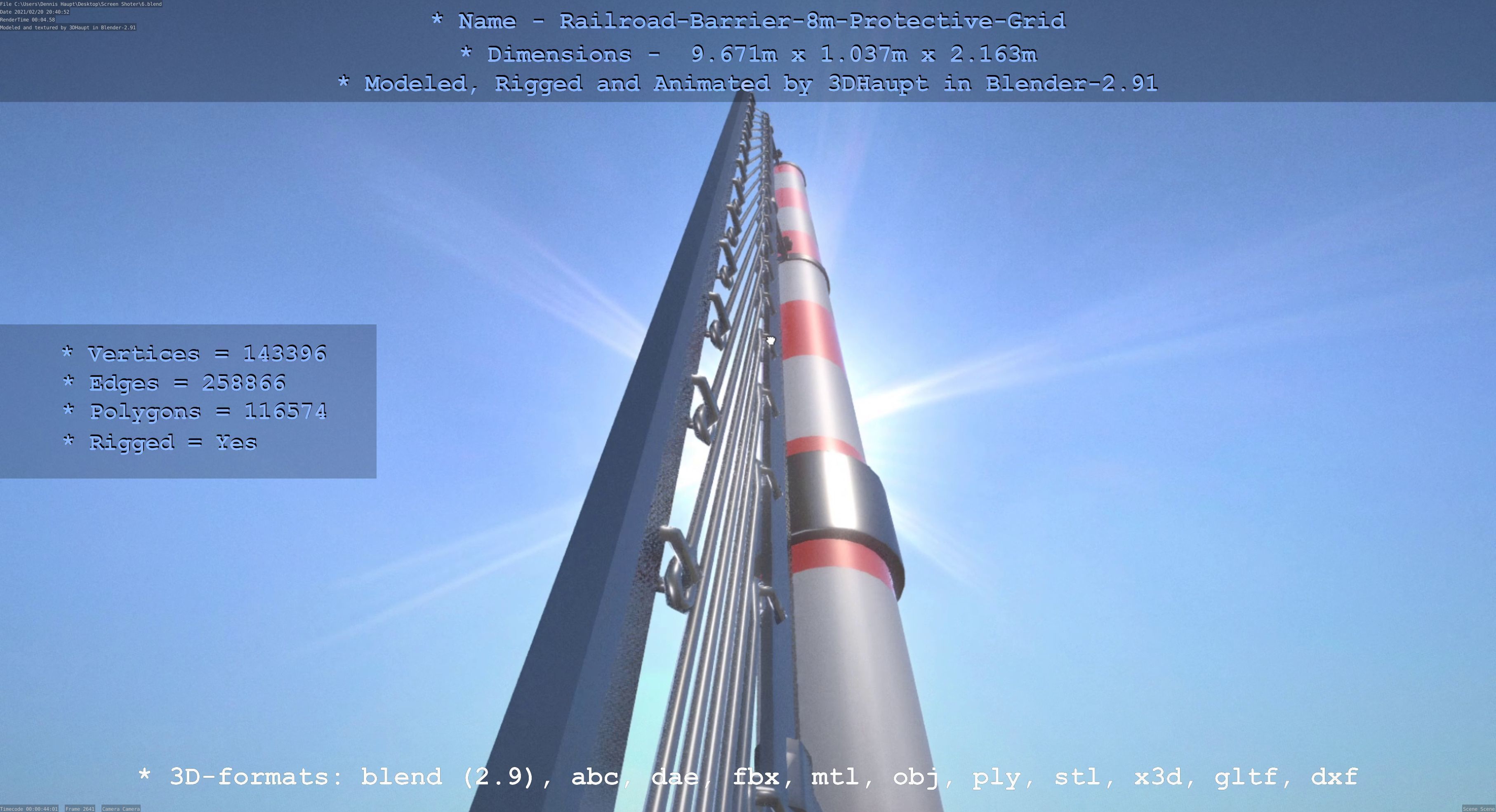 Railroad Barrier 8m with Protective Grid High and Low-Poly 3D Model Collection_19