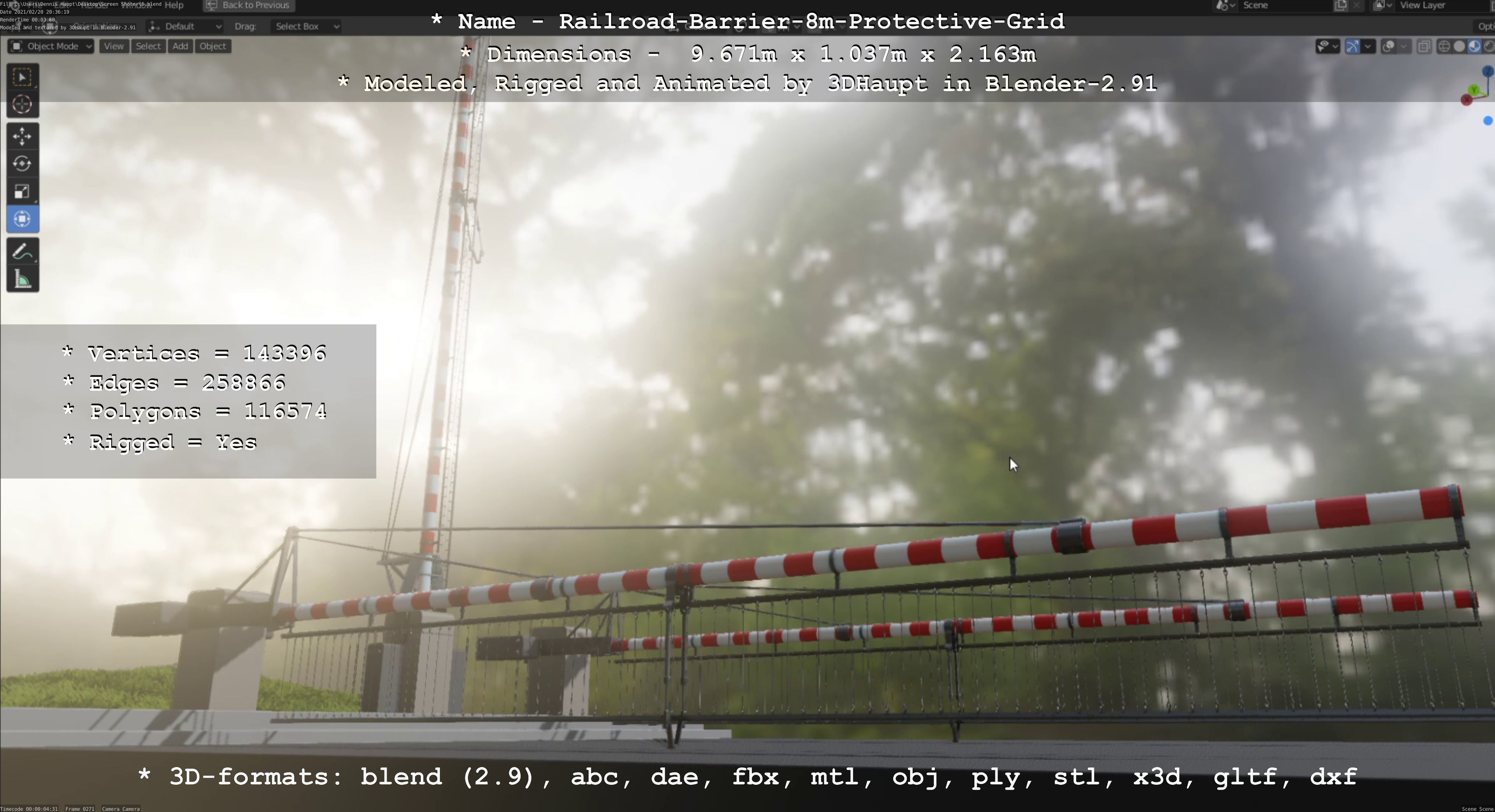 Railroad Barrier 8m with Protective Grid High and Low-Poly 3D Model Collection_5