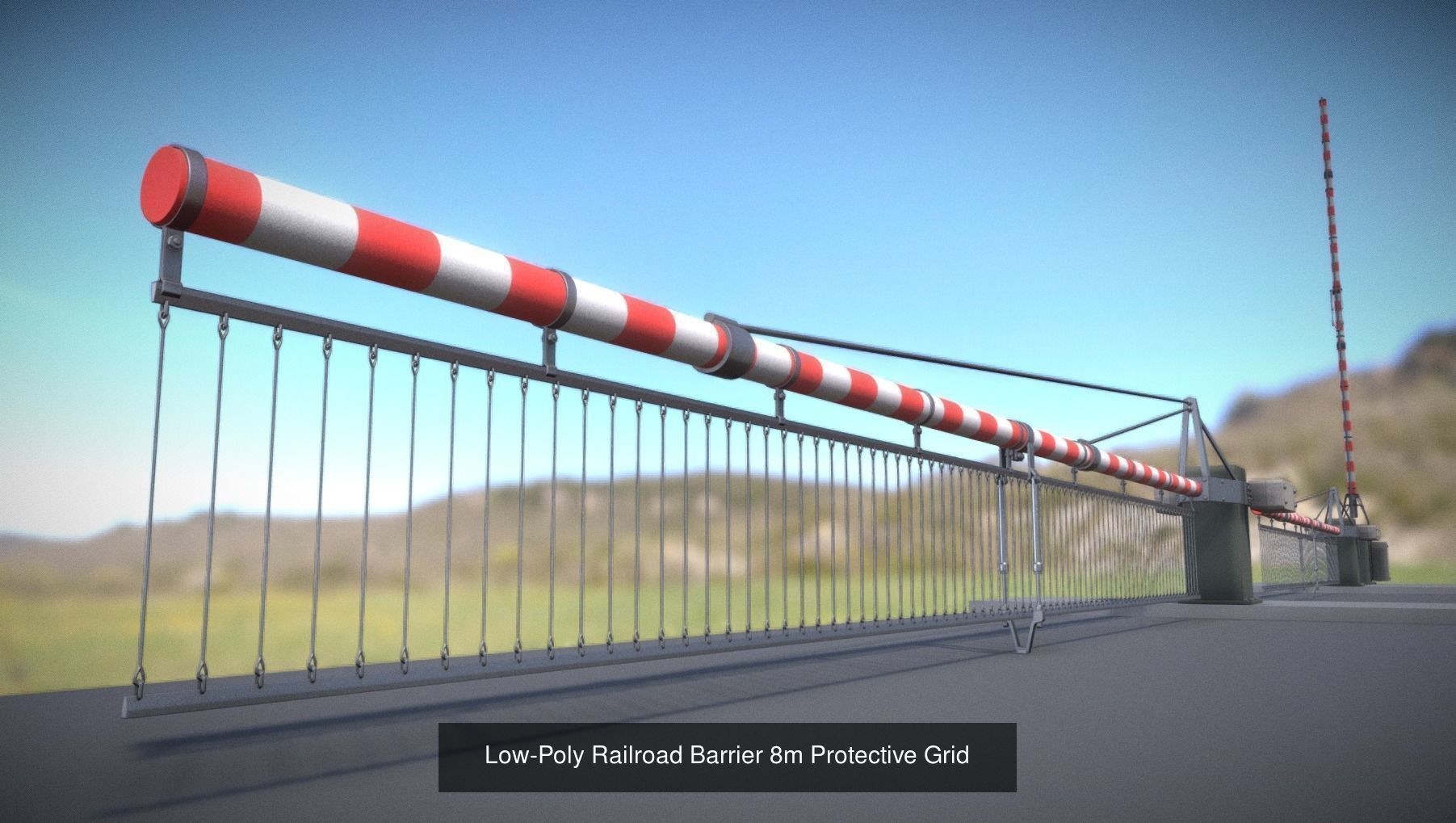 Railroad Barrier 8m with Protective Grid High and Low-Poly 3D Model Collection_4