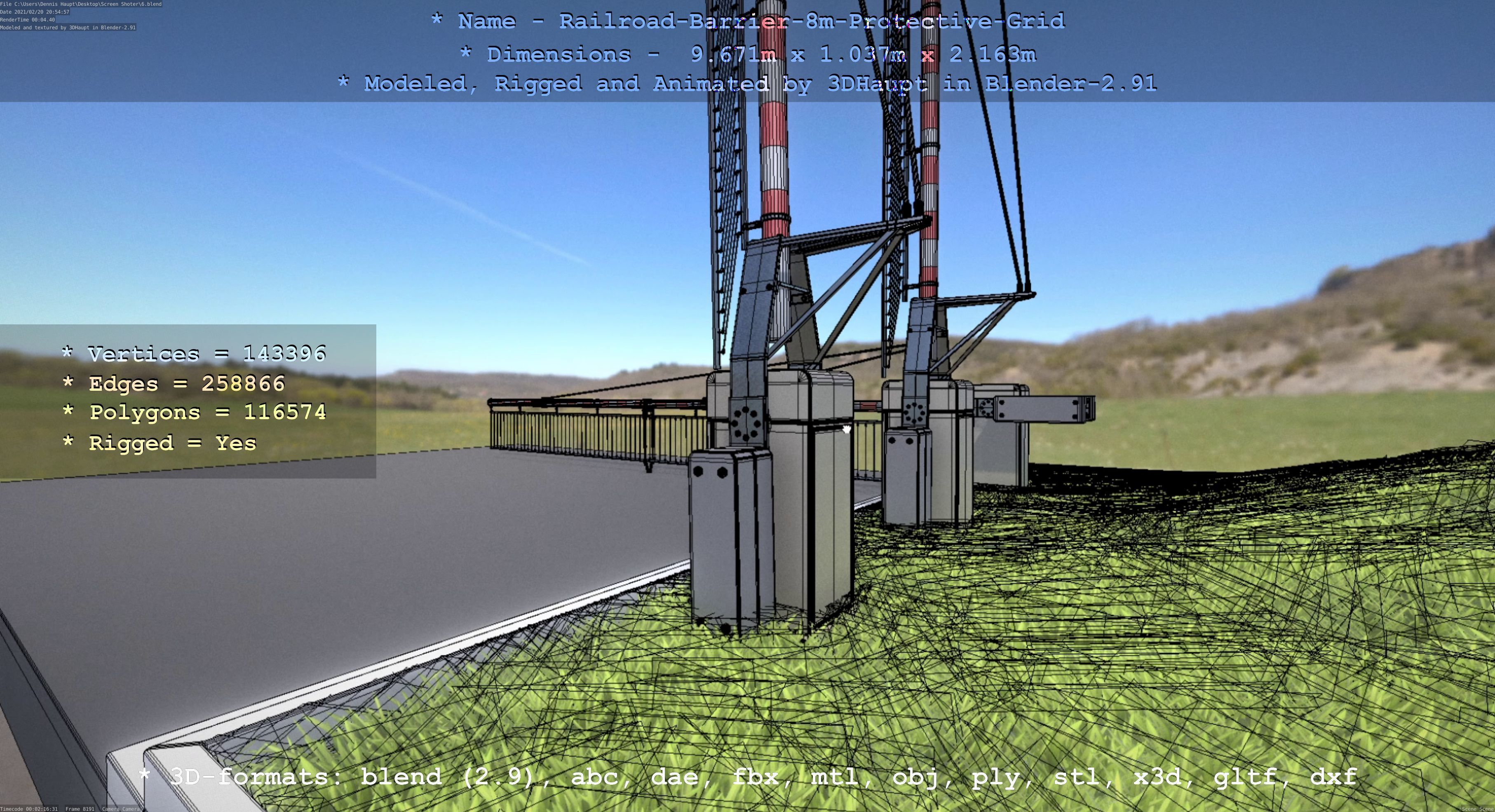 Railroad Barrier 8m with Protective Grid High and Low-Poly 3D Model Collection_34