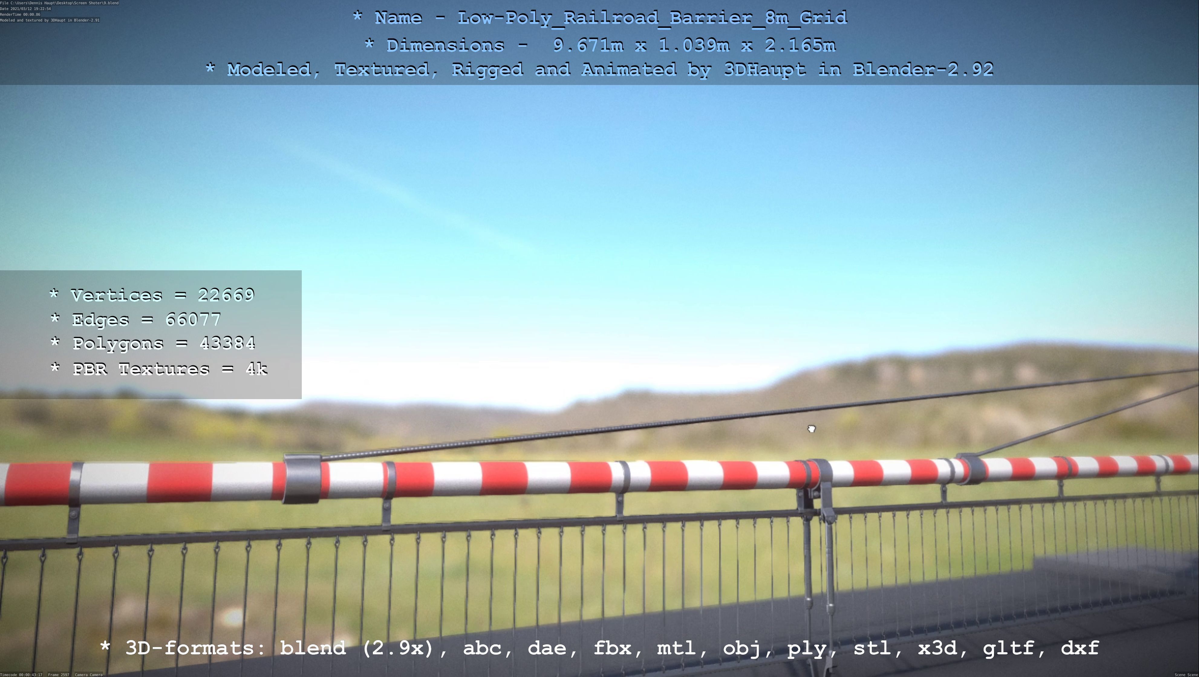 Railroad Barrier 8m with Protective Grid High and Low-Poly 3D Model Collection_41