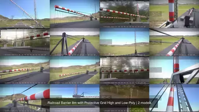 Railroad Barrier 8m with Protective Grid High and Low-Poly 3D Model Collection