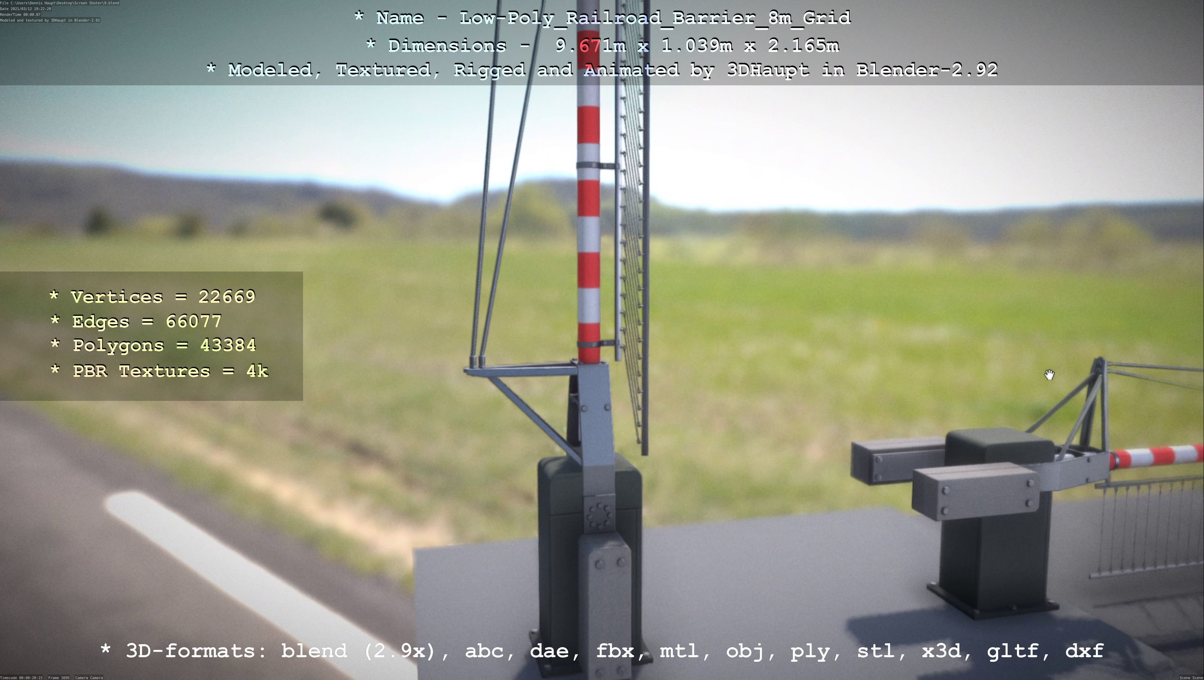 Railroad Barrier 8m with Protective Grid High and Low-Poly 3D Model Collection_60