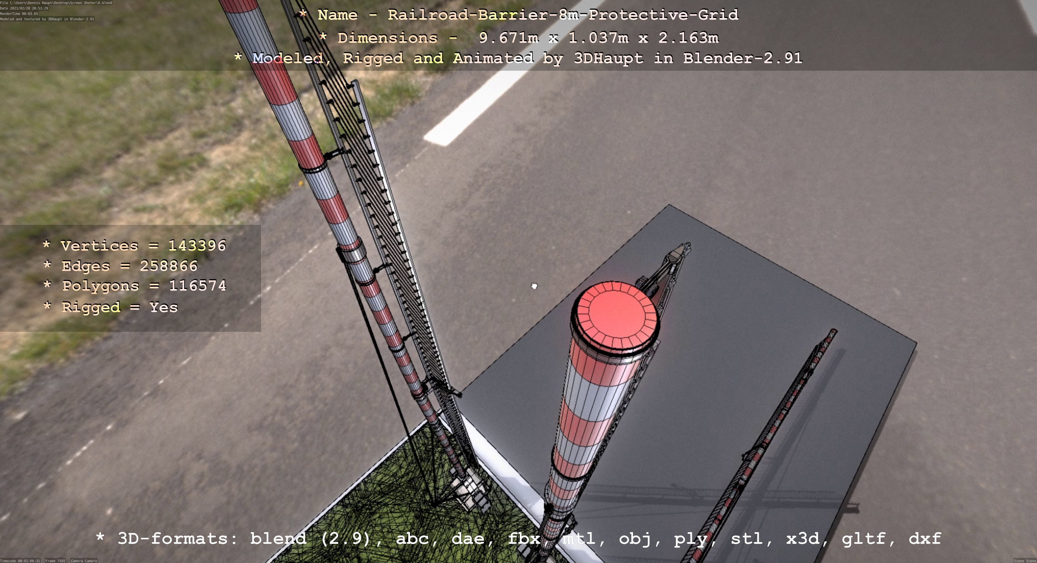 Railroad Barrier 8m with Protective Grid High and Low-Poly 3D Model Collection_28