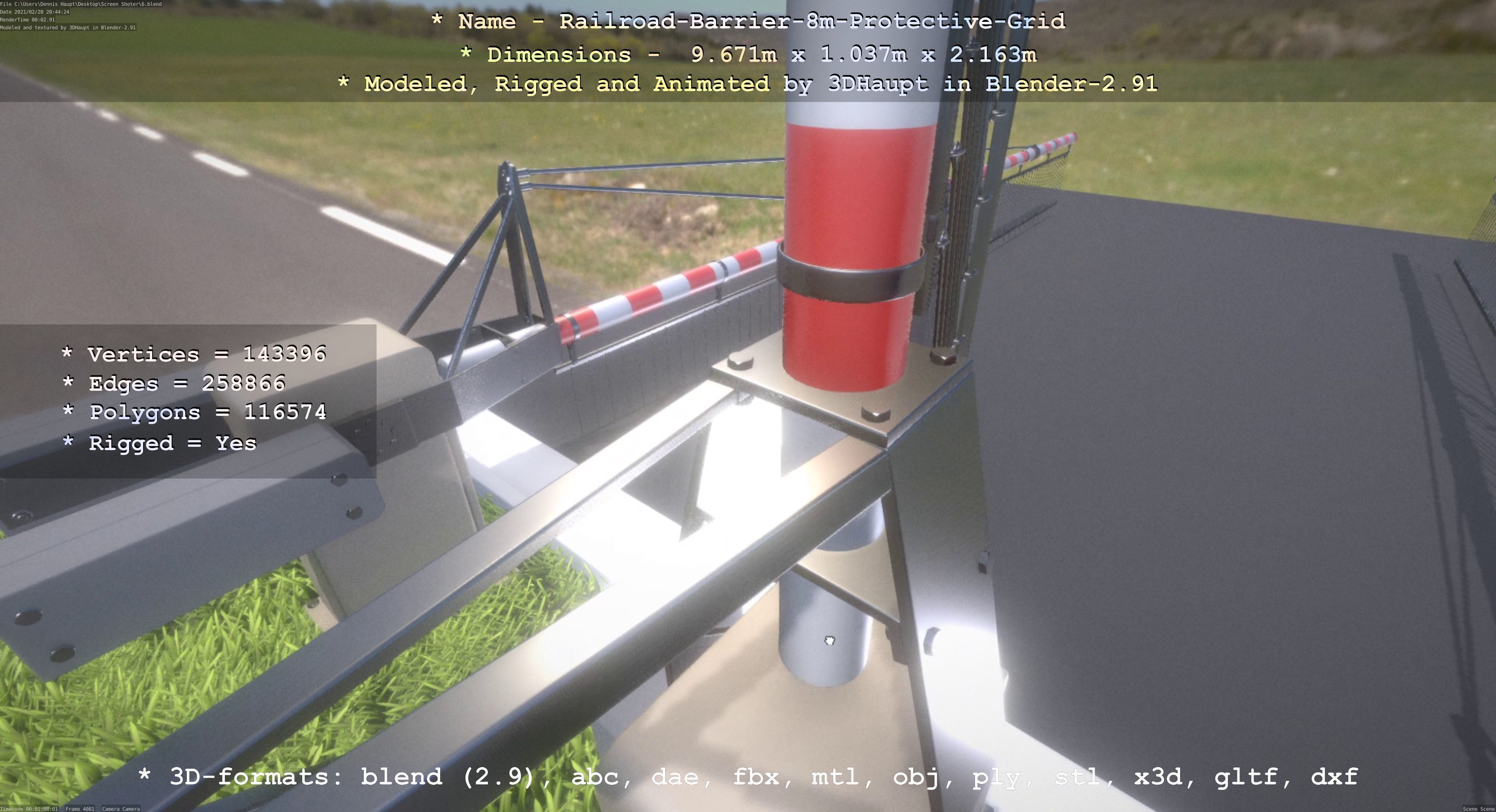 Railroad Barrier 8m with Protective Grid High and Low-Poly 3D Model Collection_6