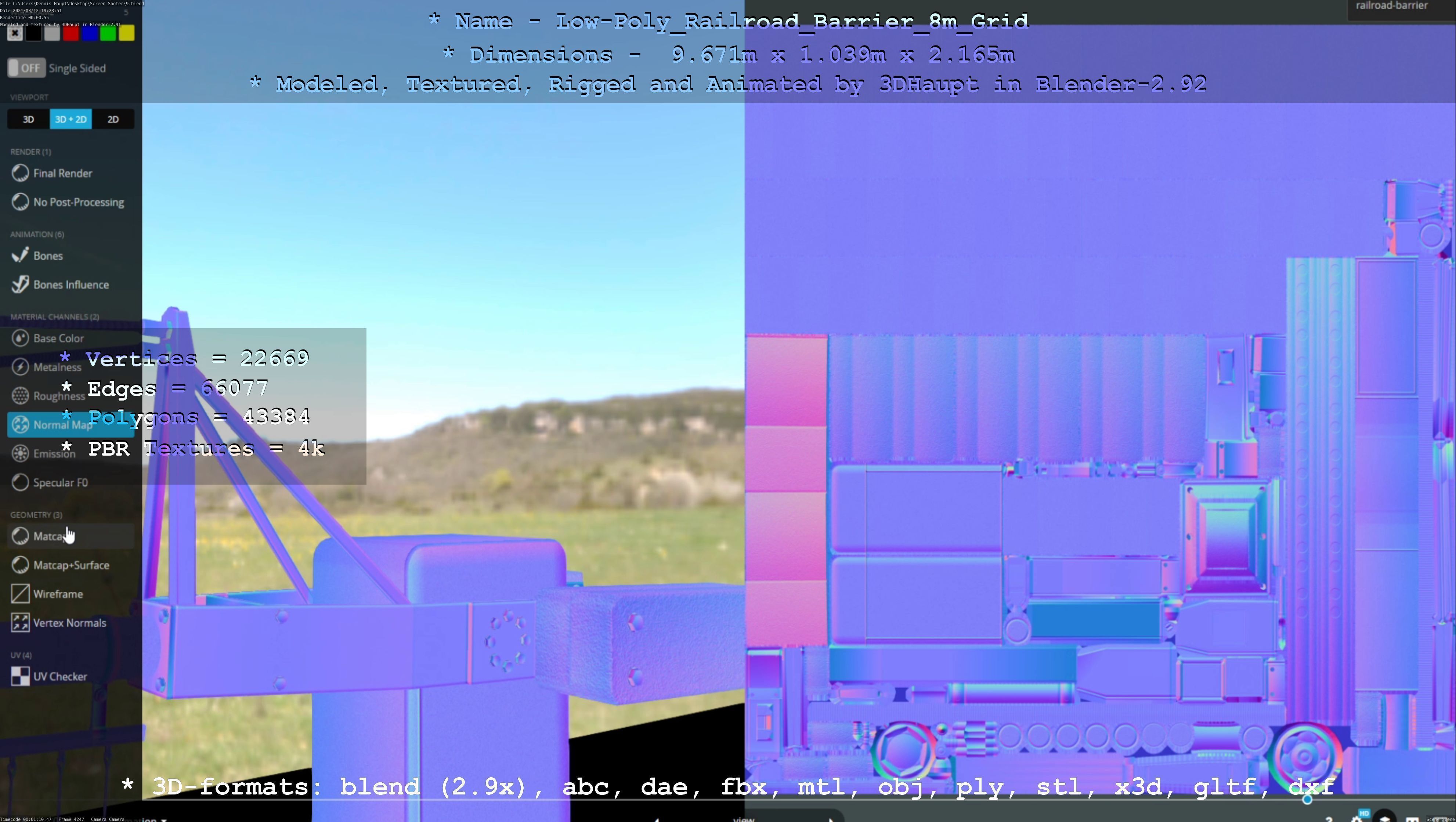 Railroad Barrier 8m with Protective Grid High and Low-Poly 3D Model Collection_37