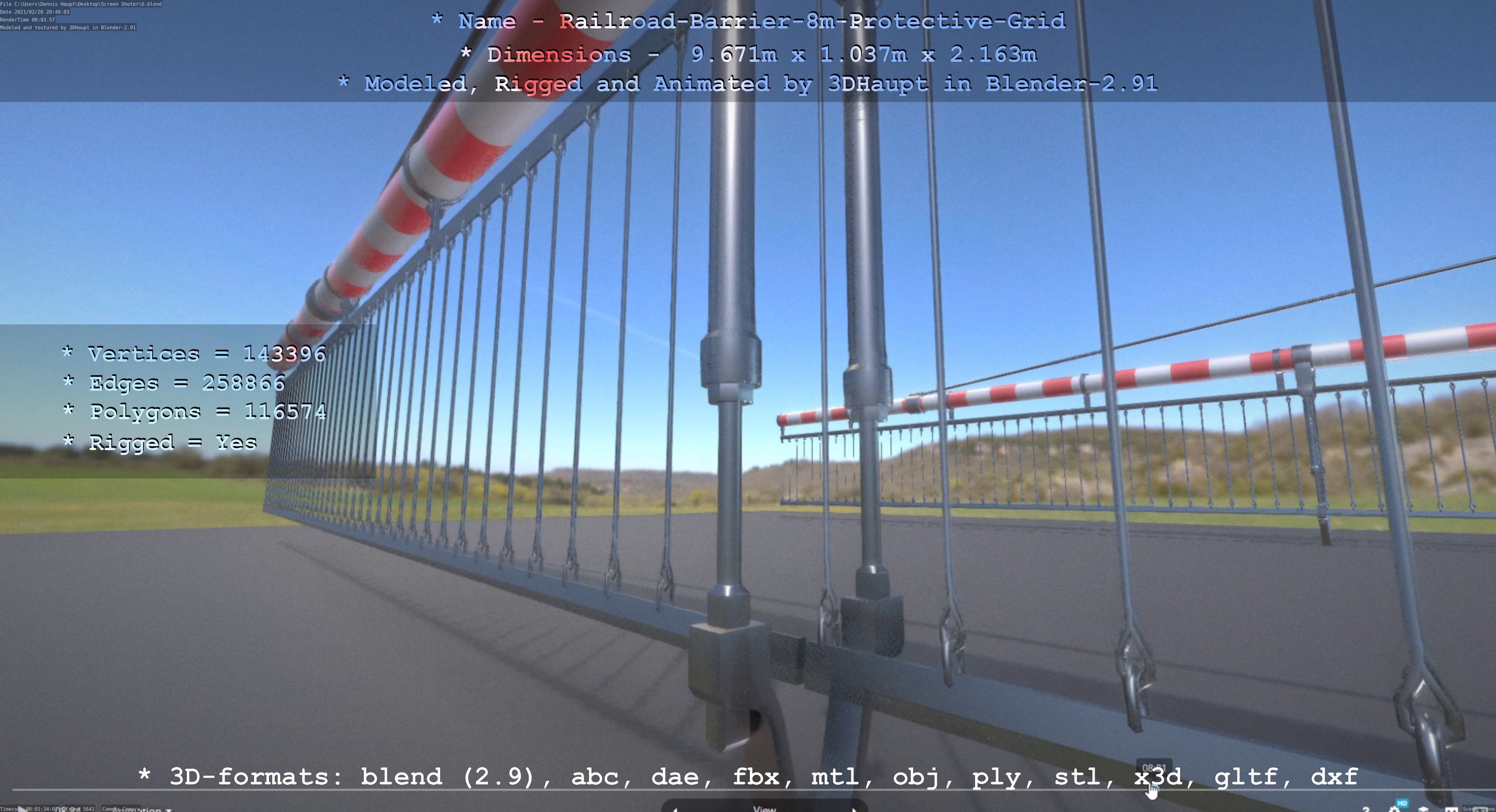 Railroad Barrier 8m with Protective Grid High and Low-Poly 3D Model Collection_11