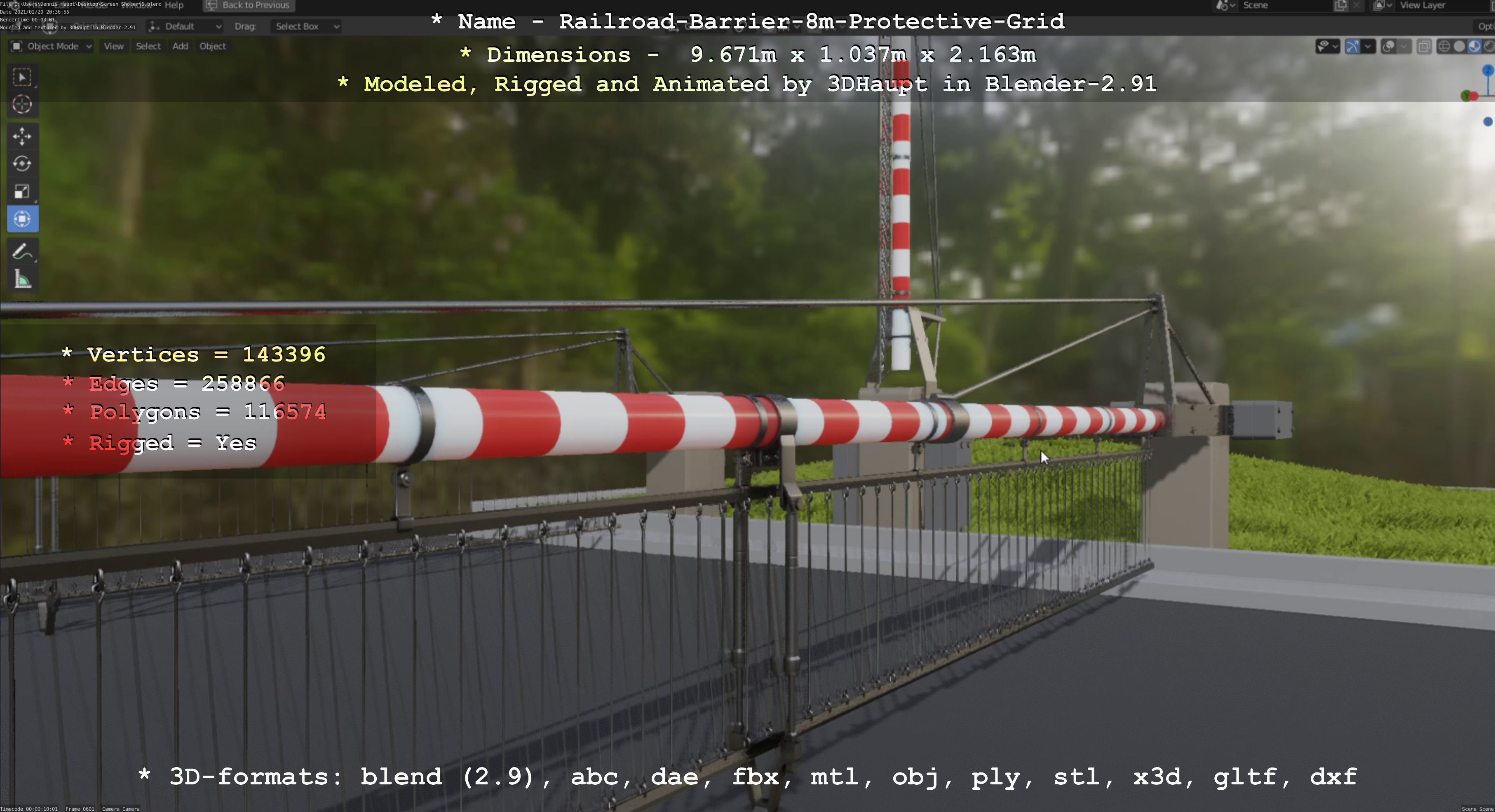 Railroad Barrier 8m with Protective Grid High and Low-Poly 3D Model Collection_22