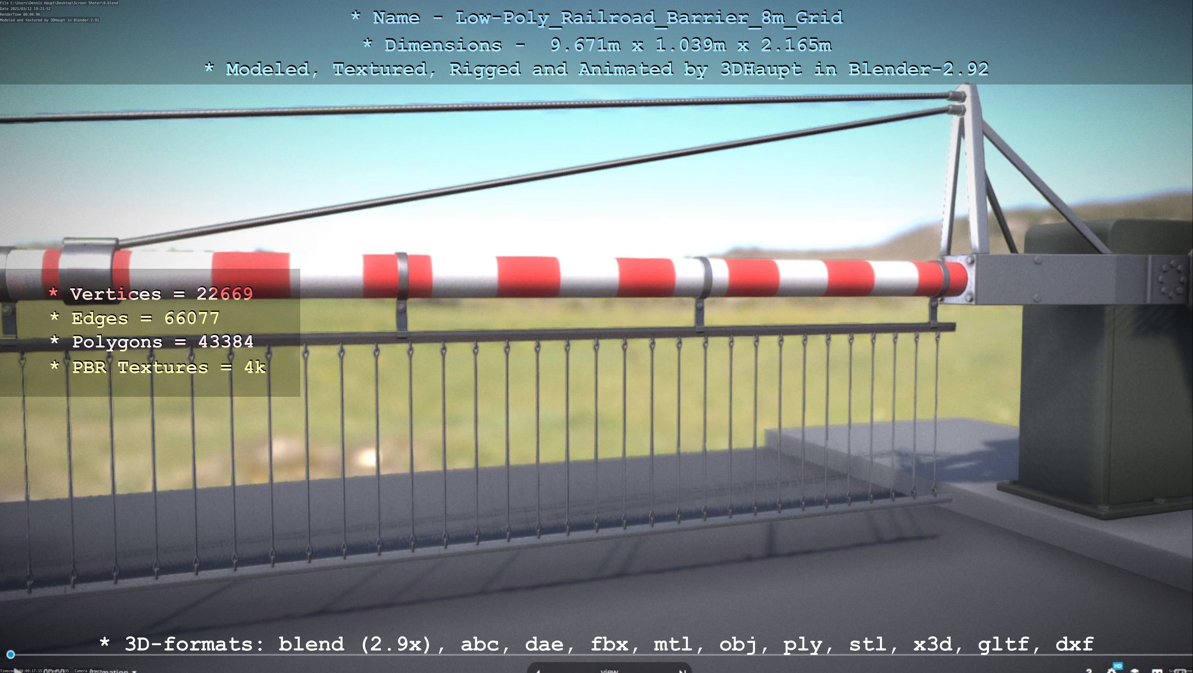 Railroad Barrier 8m with Protective Grid High and Low-Poly 3D Model Collection_63