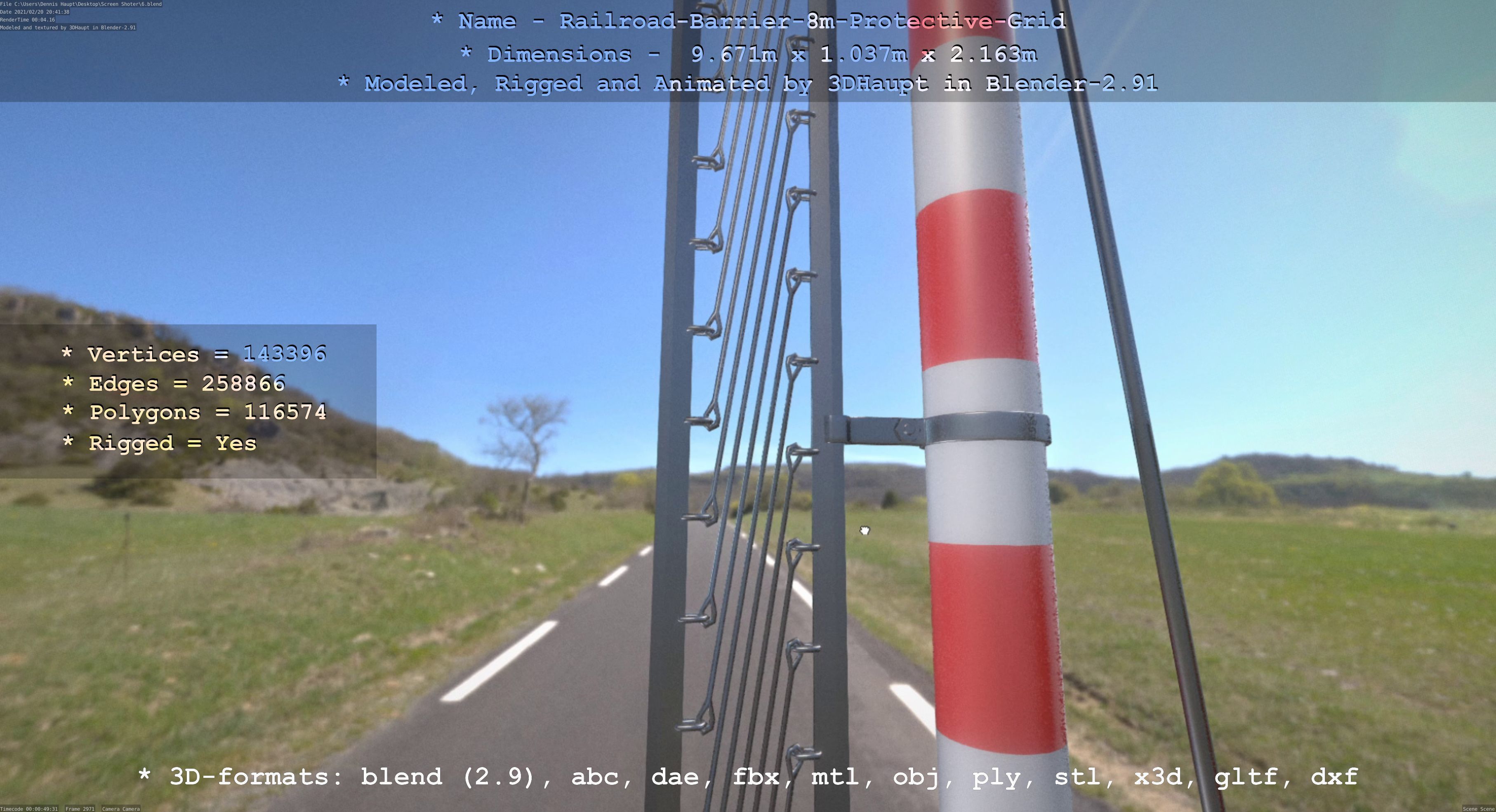 Railroad Barrier 8m with Protective Grid High and Low-Poly 3D Model Collection_14