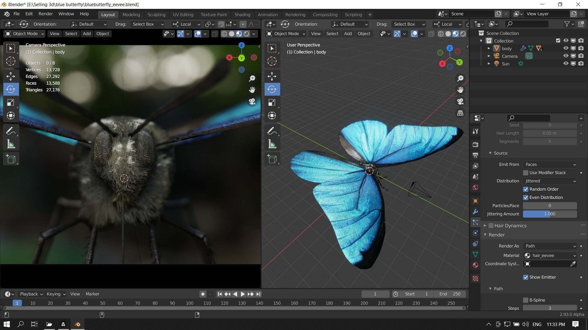 Blue Morpho Butterfly Low-poly 3D model_17