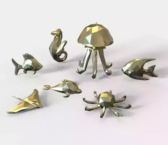 7 Nautical Charm 3D Model Set - Marine Faceted Printing Pendants 3D Model Collection