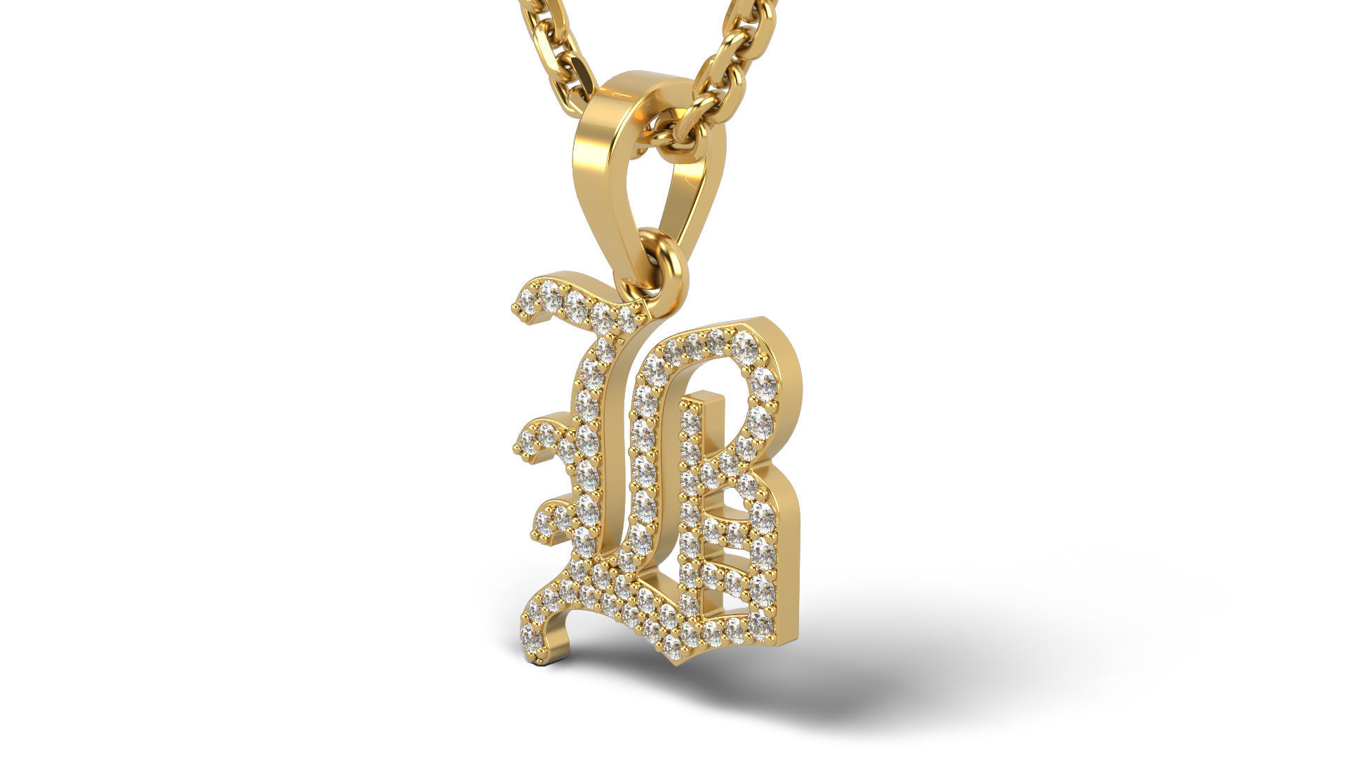 Old English B stone and solid V 2 3D print model_1