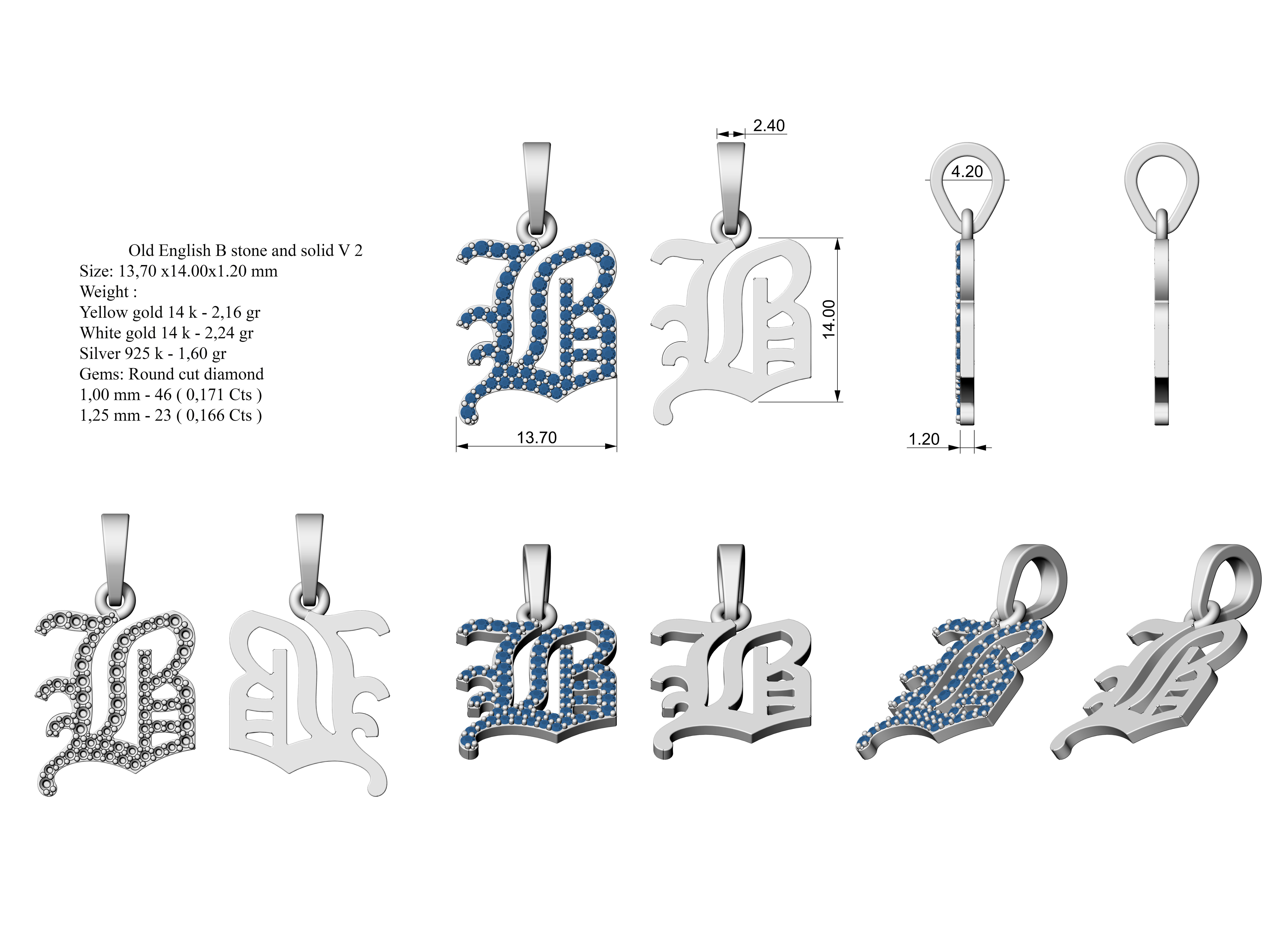 Old English B stone and solid V 2 3D print model_4