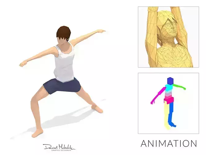Warrior 2  Yoga Exercise Woman Animation Low-poly 3D model
