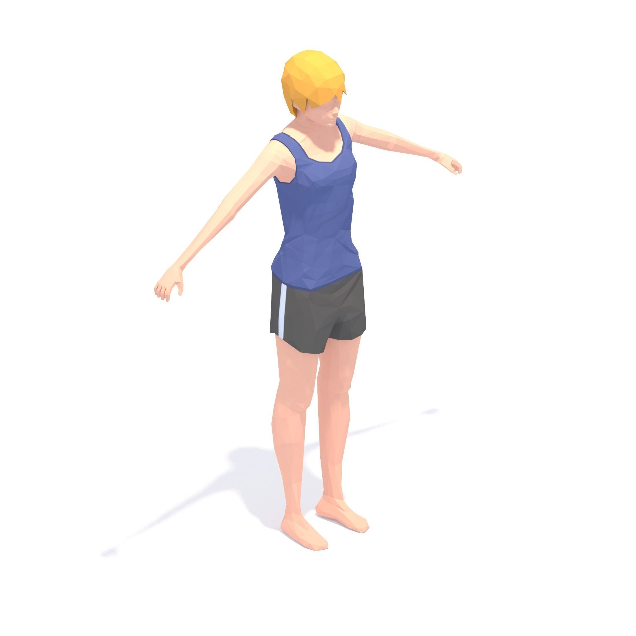 Wide Legged Forward Bend Yoga Exercise Woman Animation Low-poly 3D model_16