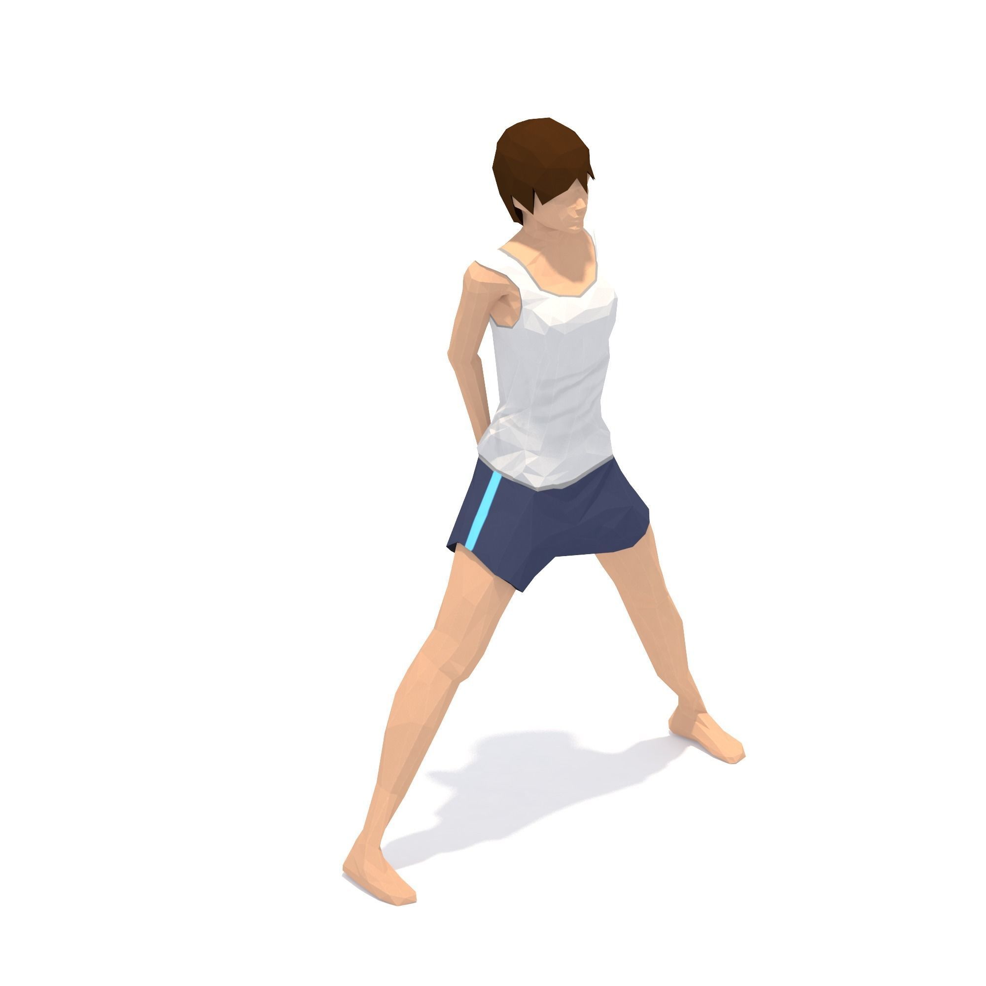 Wide Legged Forward Bend Yoga Exercise Woman Animation Low-poly 3D model_7