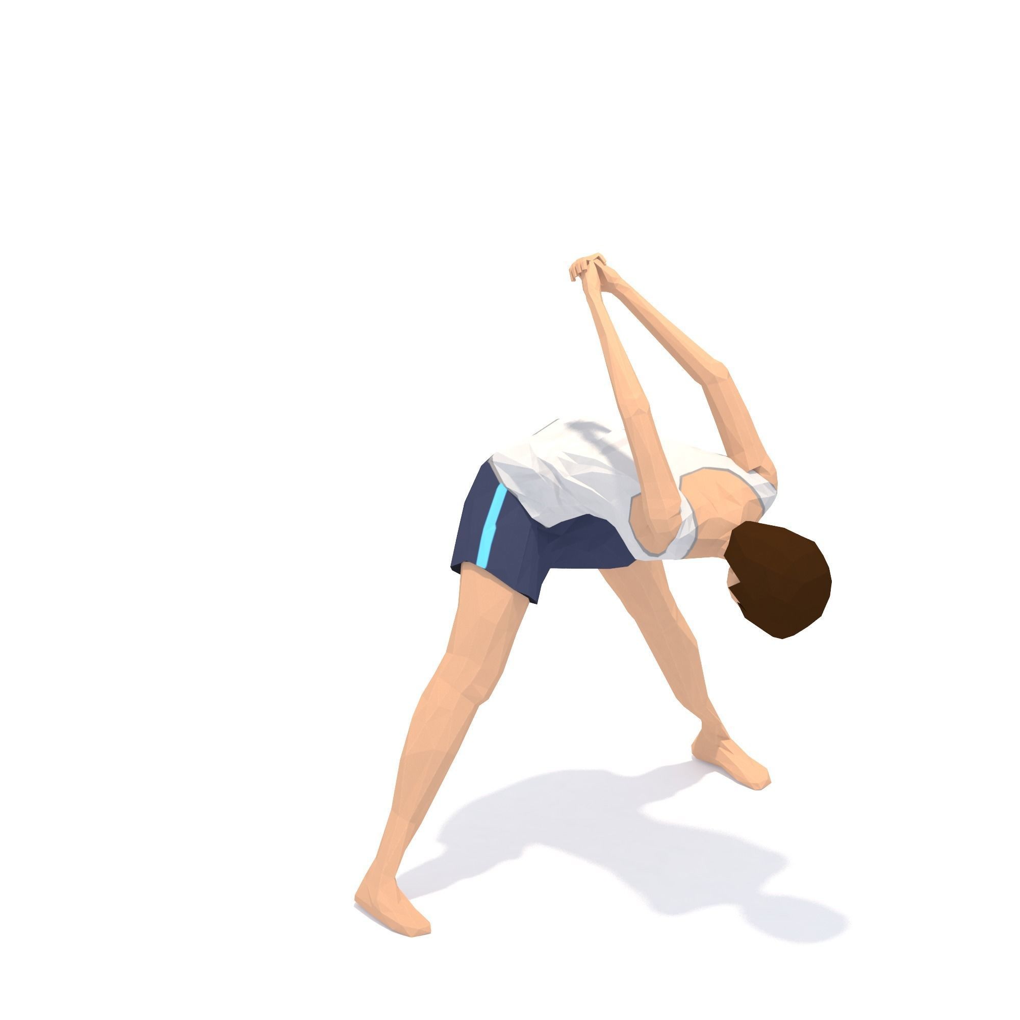 Wide Legged Forward Bend Yoga Exercise Woman Animation Low-poly 3D model_11