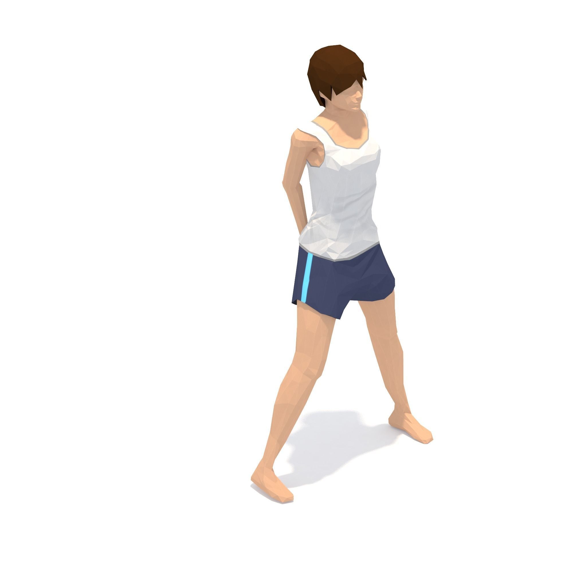 Wide Legged Forward Bend Yoga Exercise Woman Animation Low-poly 3D model_5