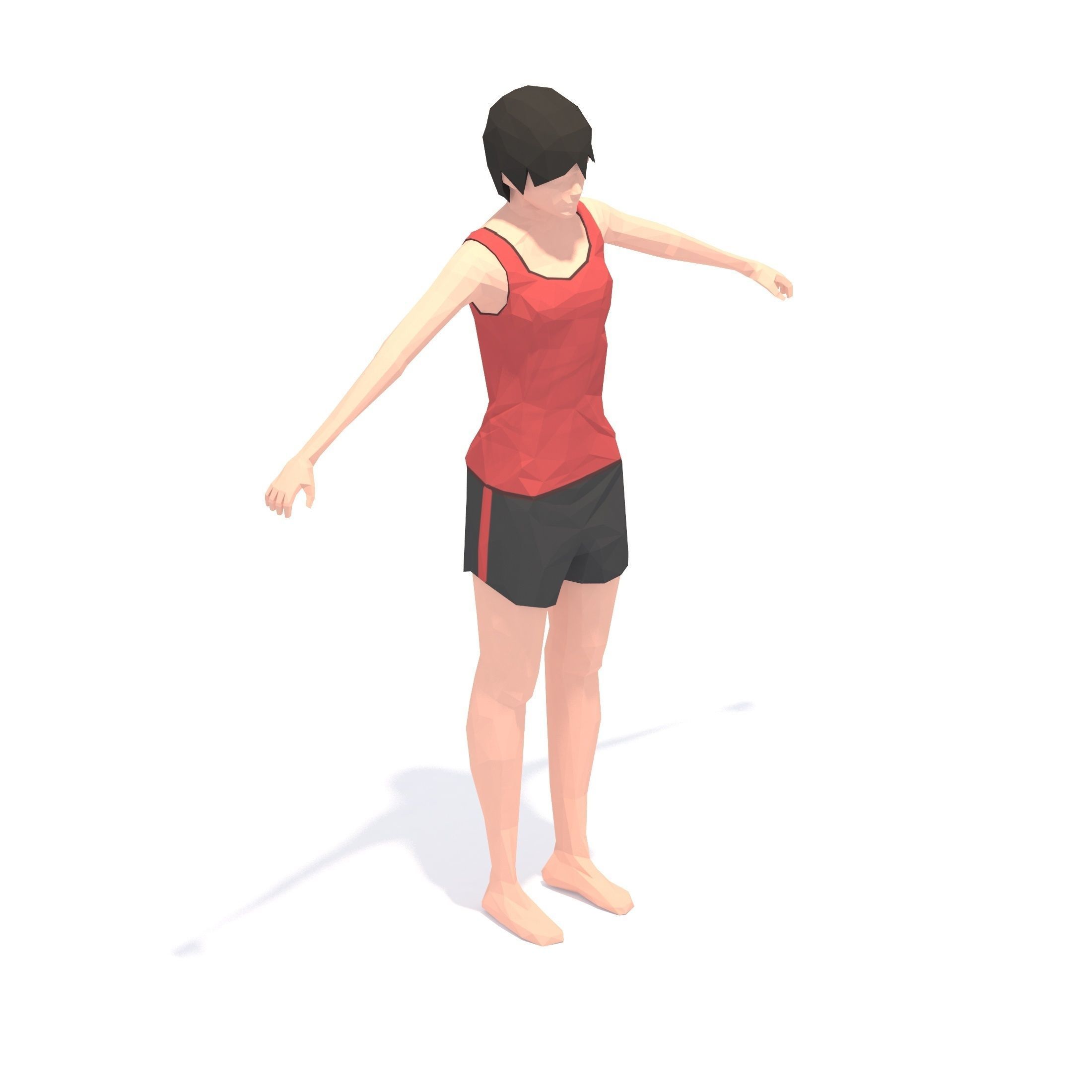 Wide Legged Forward Bend Yoga Exercise Woman Animation Low-poly 3D model_19