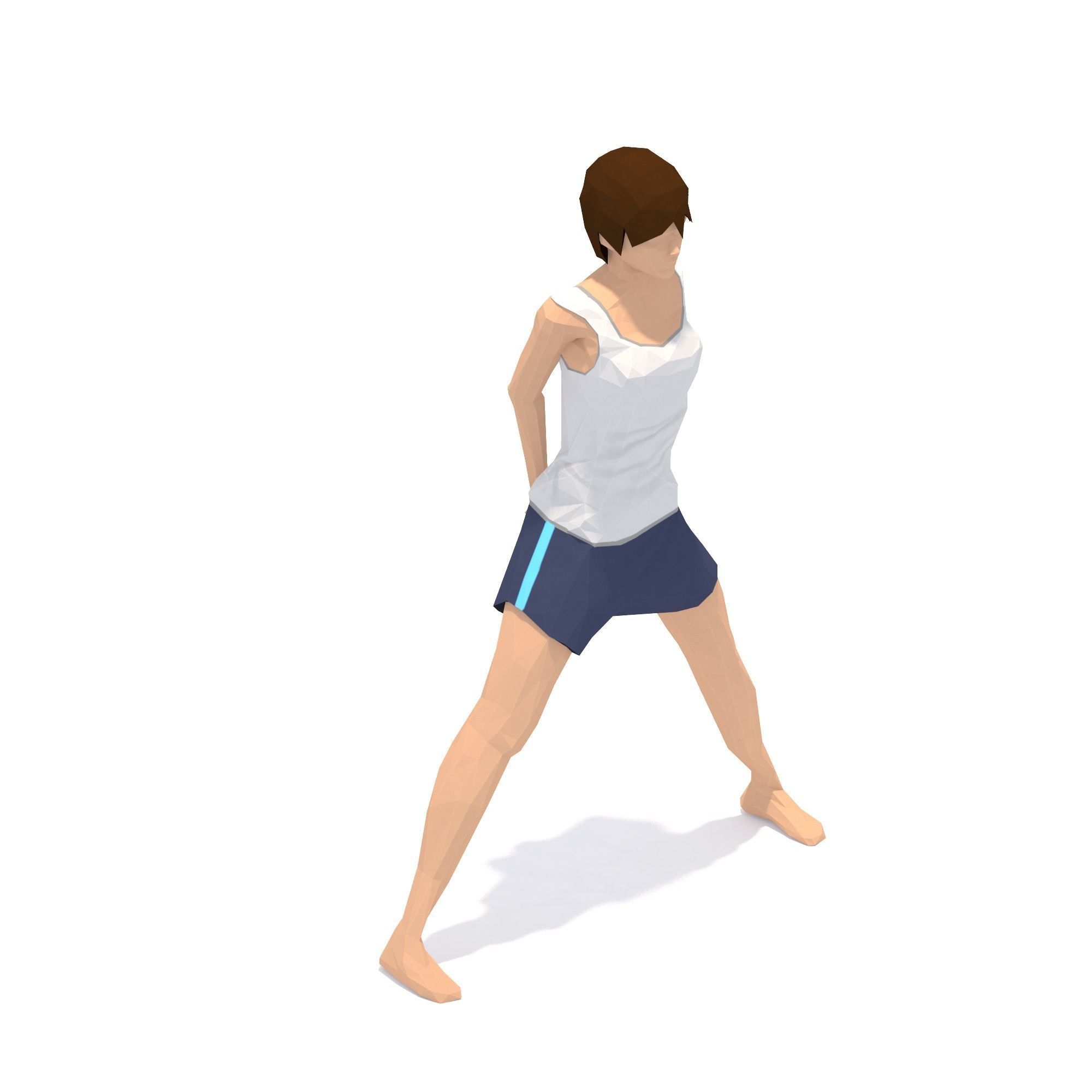 Wide Legged Forward Bend Yoga Exercise Woman Animation Low-poly 3D model_8