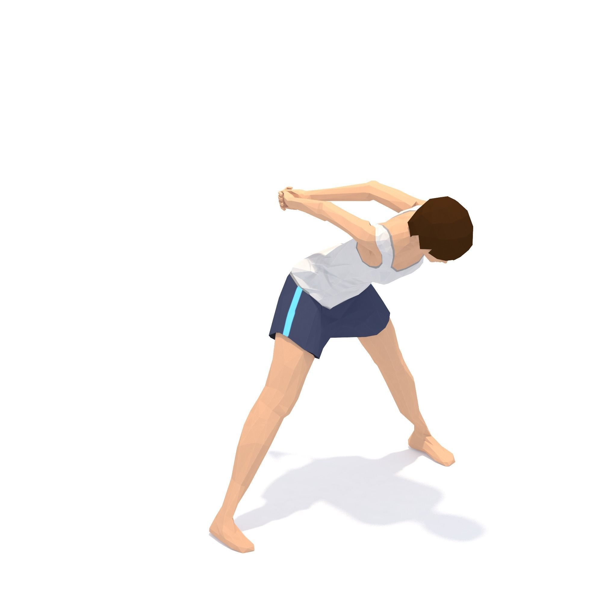 Wide Legged Forward Bend Yoga Exercise Woman Animation Low-poly 3D model_10