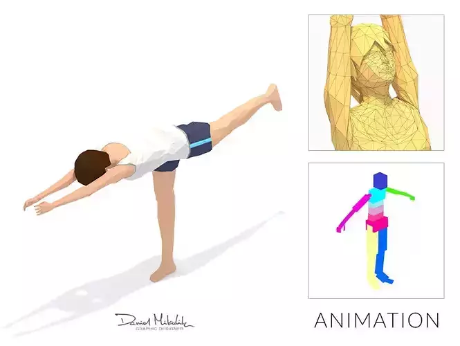 warrior 3  Yoga Exercise Woman Animation Low-poly 3D model