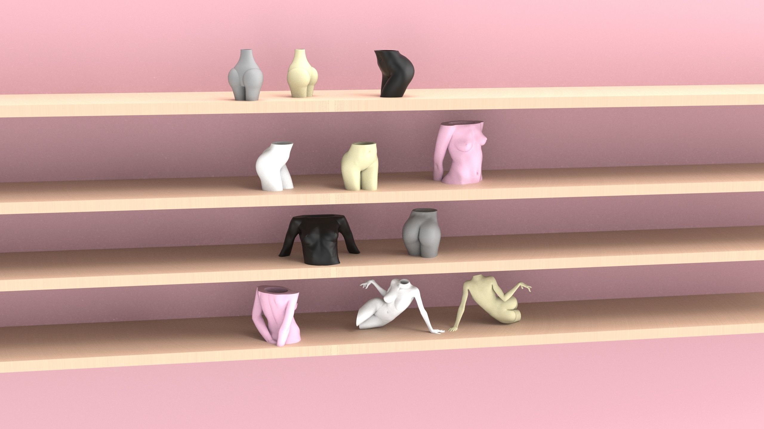 Female Vases and House decorations set 3D print model_4