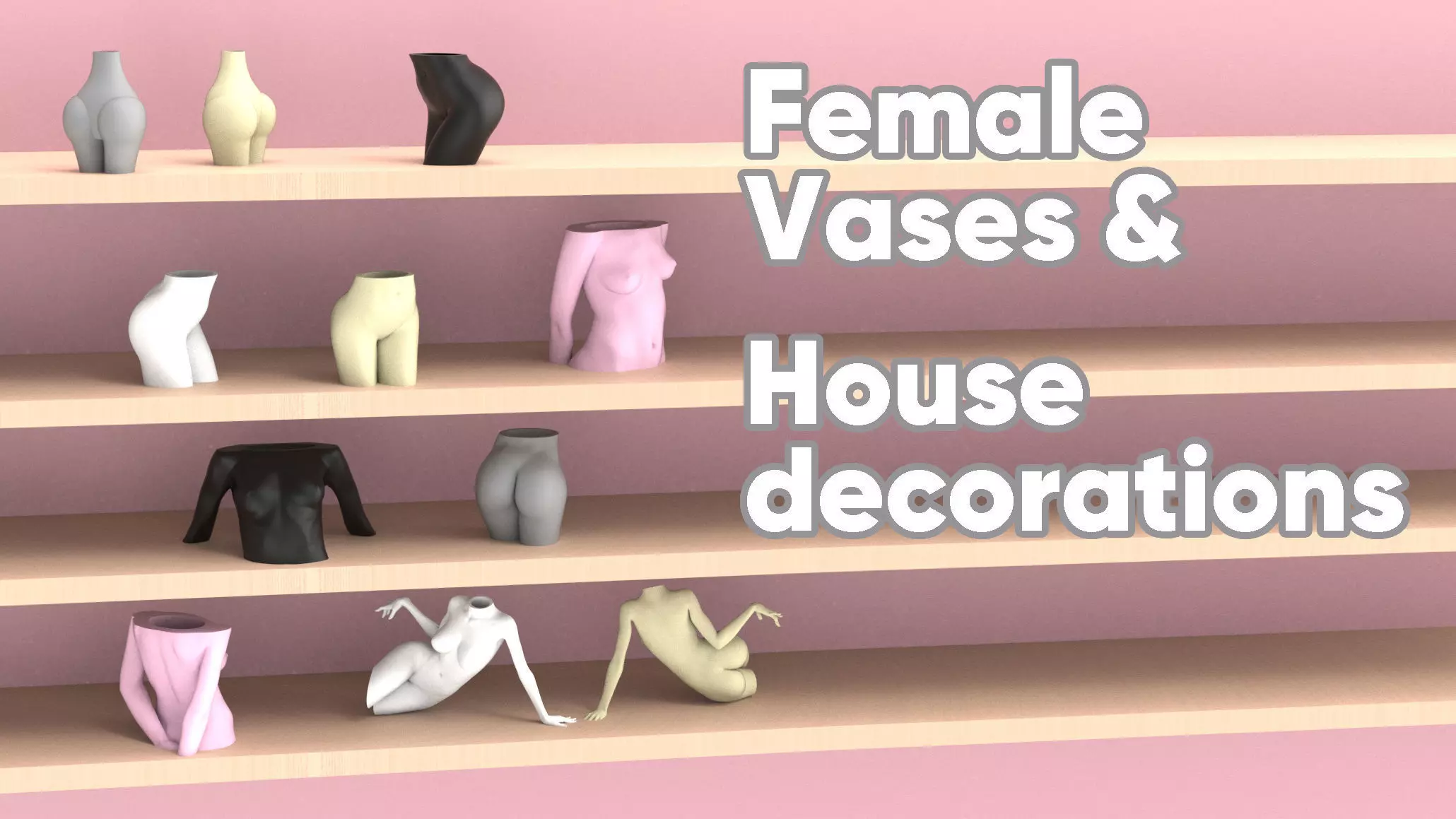 Female Vases and House decorations set 3D print model_0