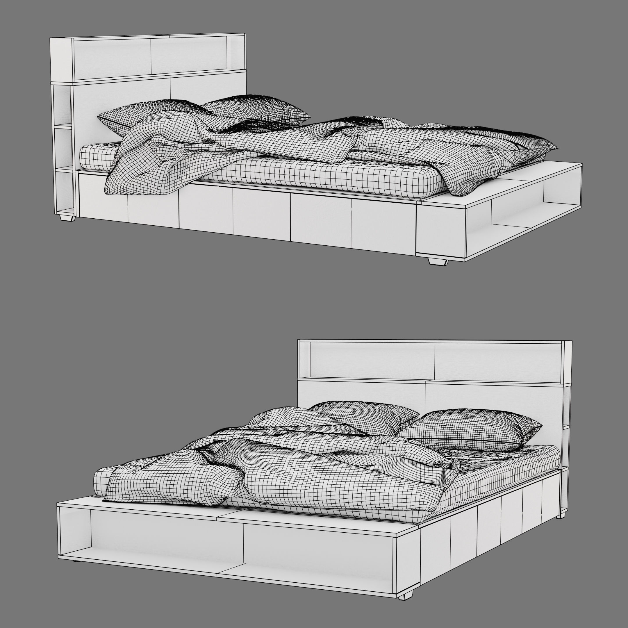 Tall Bookshelf Drawer Bed 3D model_6
