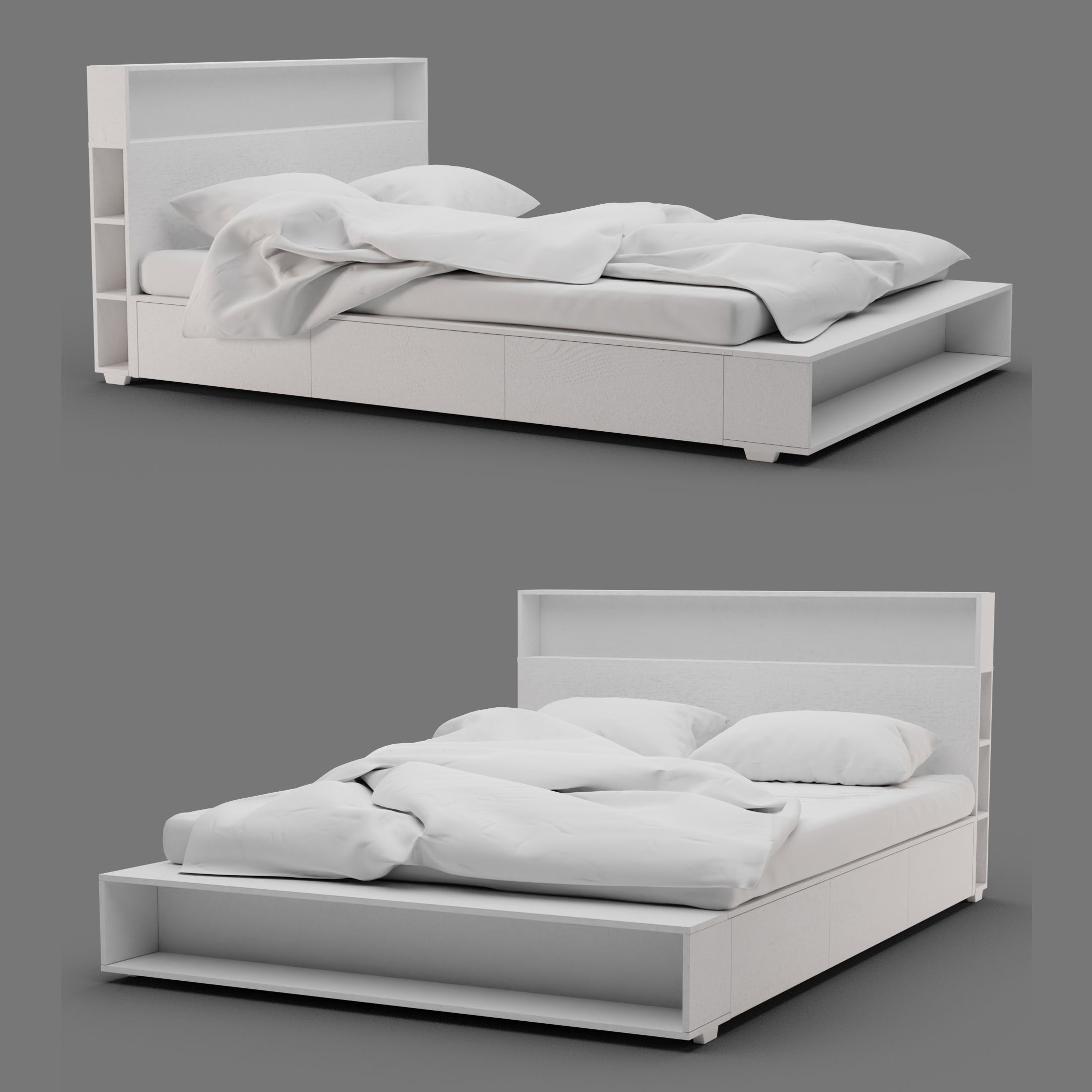 Tall Bookshelf Drawer Bed 3D model_3