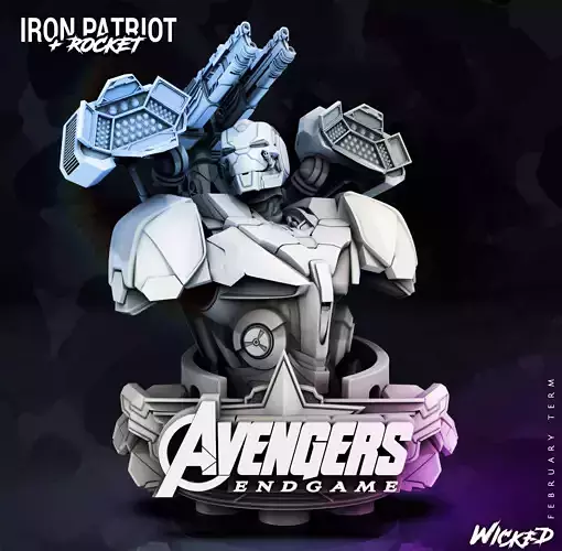 Wicked Marvel Avengers Endgame Iron Patriot Bust STLs 3D print model