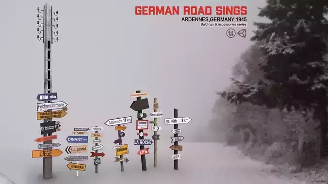 German road signs Ardennes Germany 1945