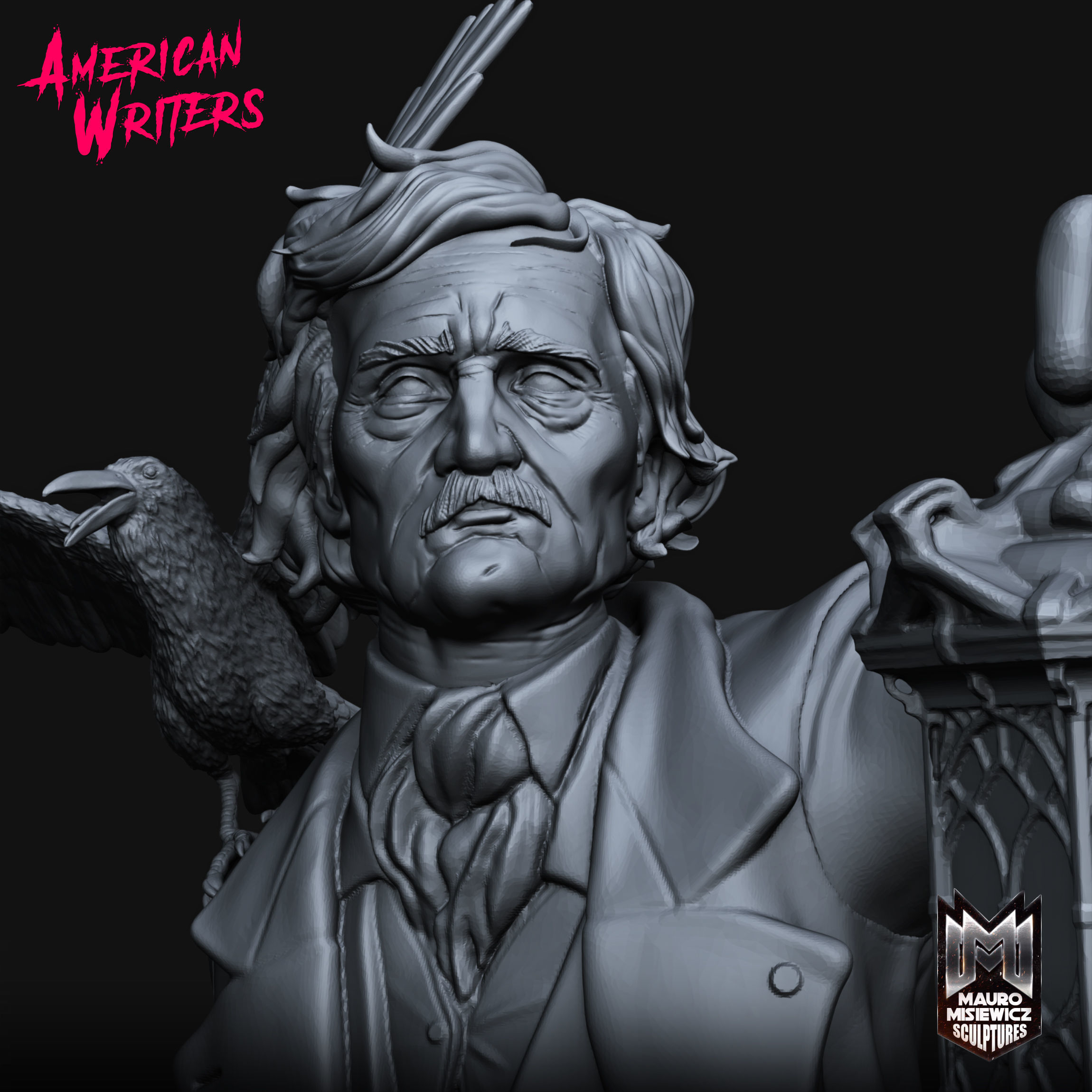 EDGAR ALLAN POE STATUE 3D PRINTABLE 3D print model_2