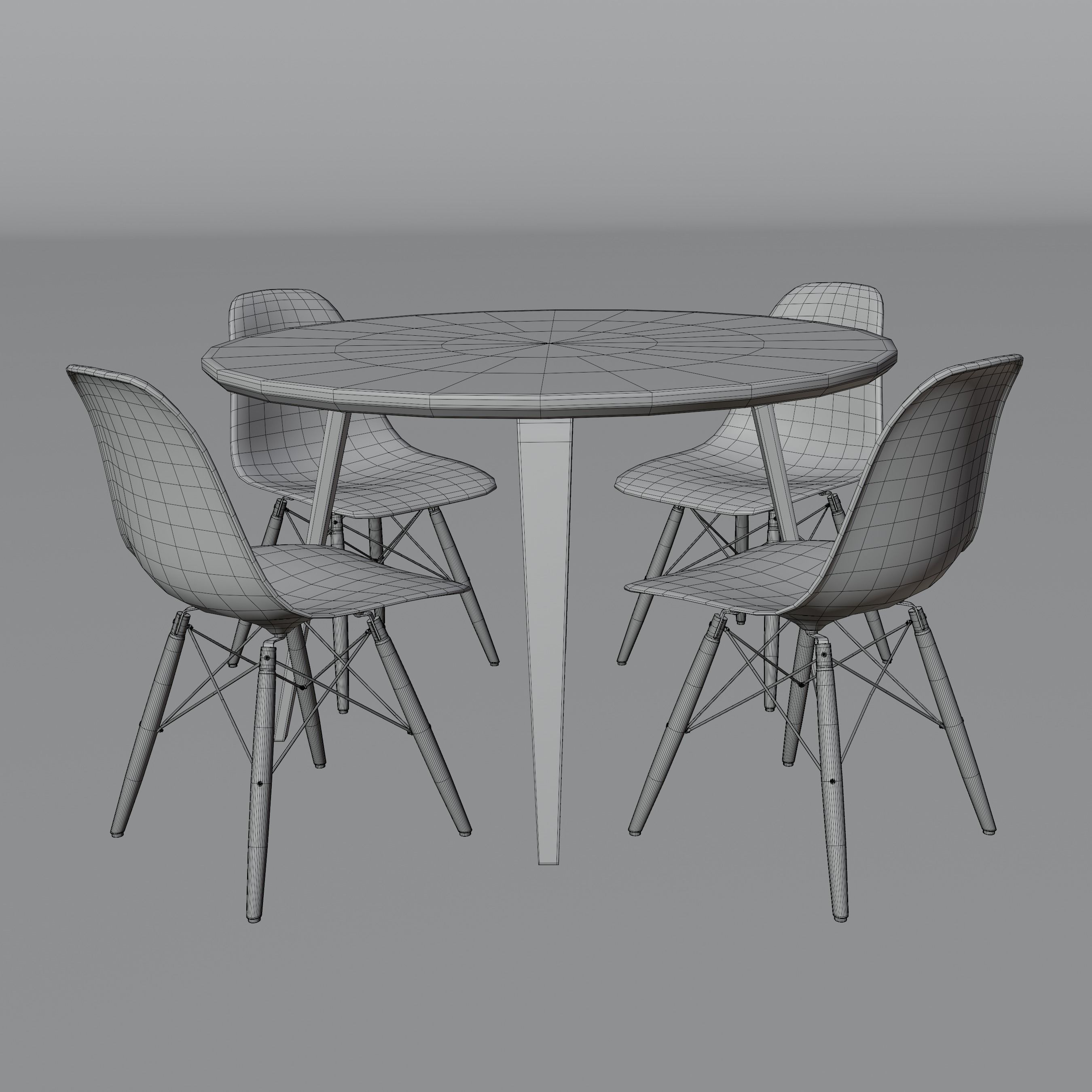Modern Dining Set Low-poly 3D model_8