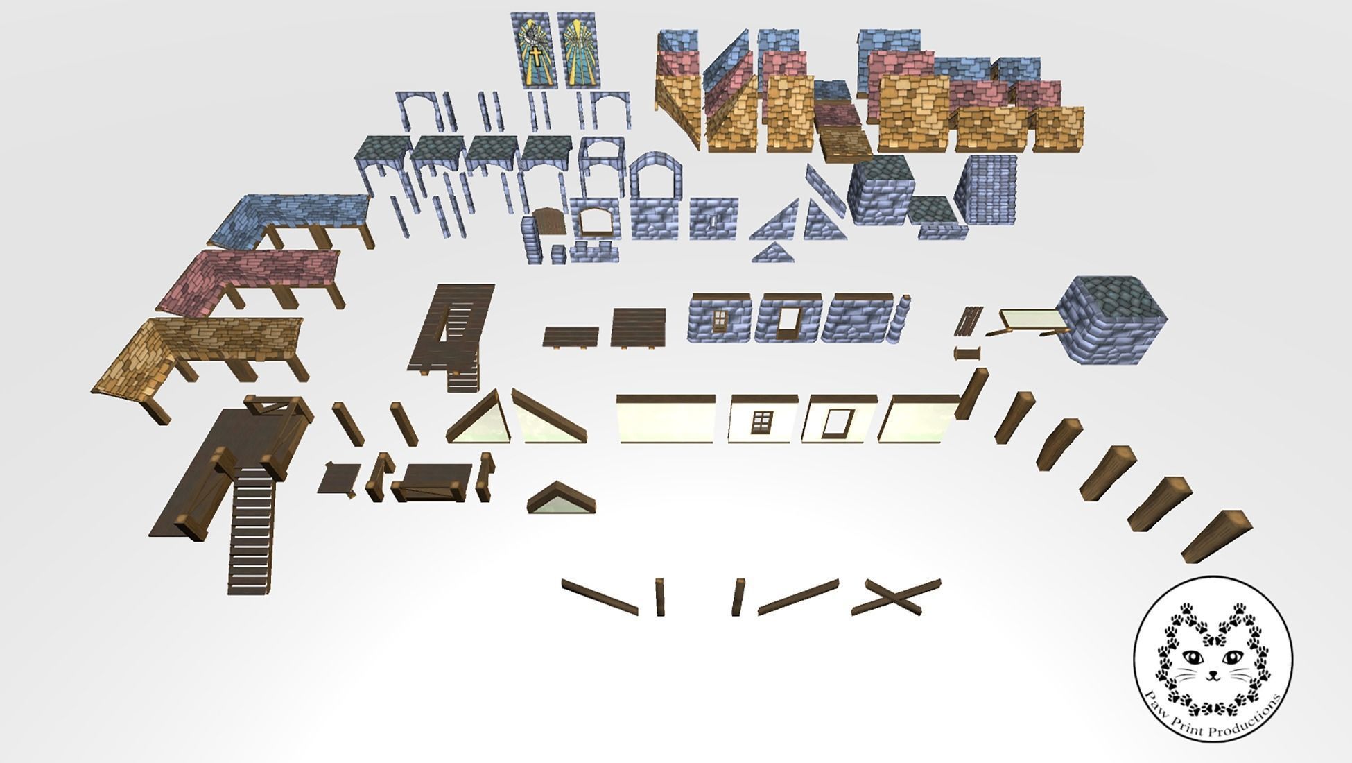 Modular Fantasy Houses Low-poly 3D model_2