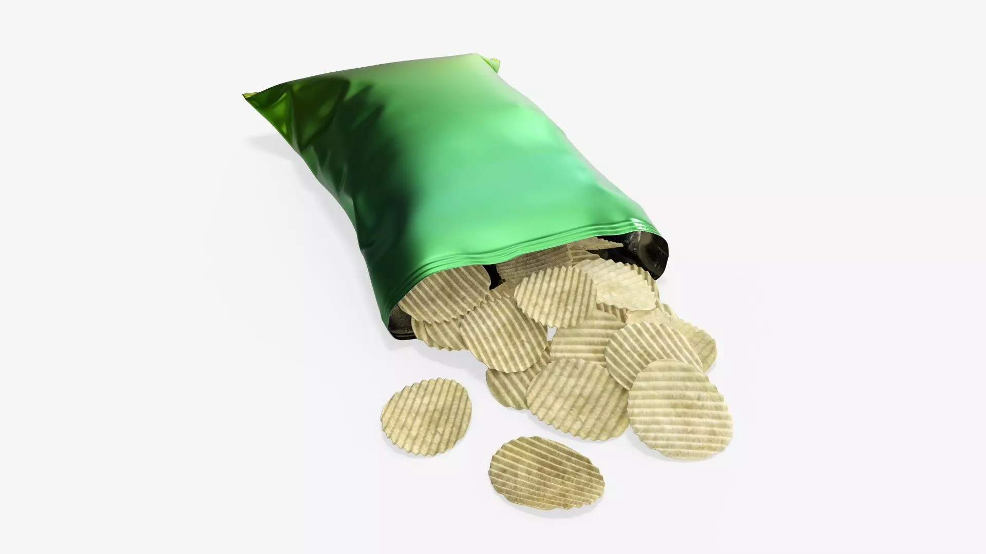 Potato chips package on ground with folds opened mockup 01 3D model_0