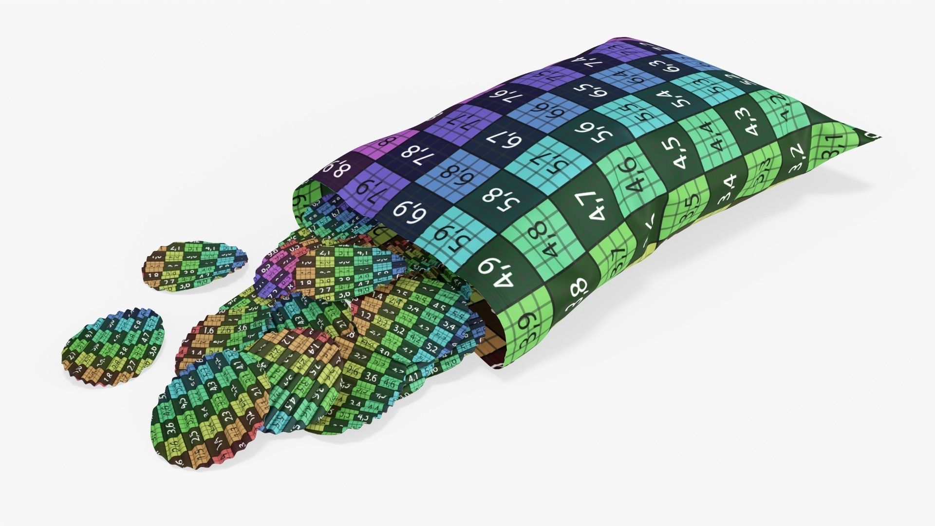 Potato chips package on ground with folds opened mockup 01 3D model_10