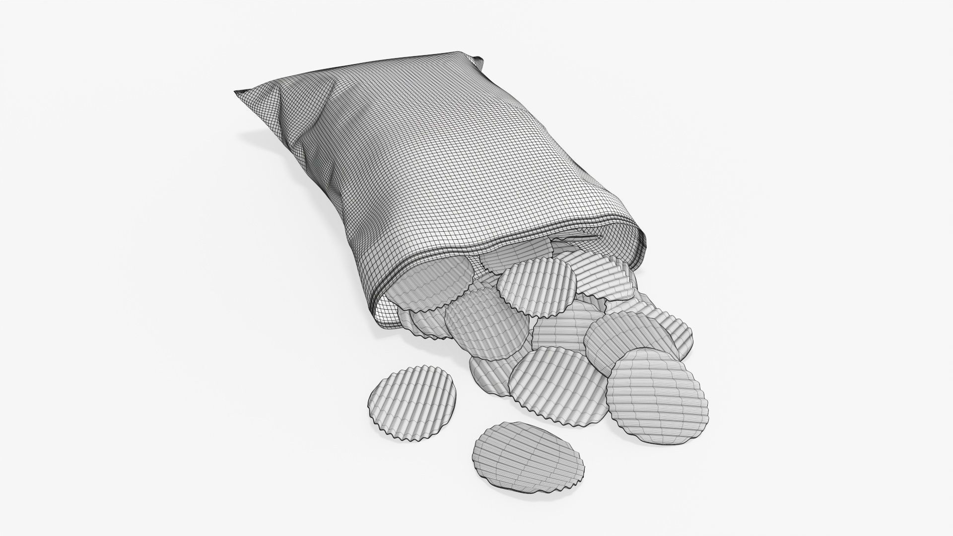 Potato chips package on ground with folds opened mockup 01 3D model_6