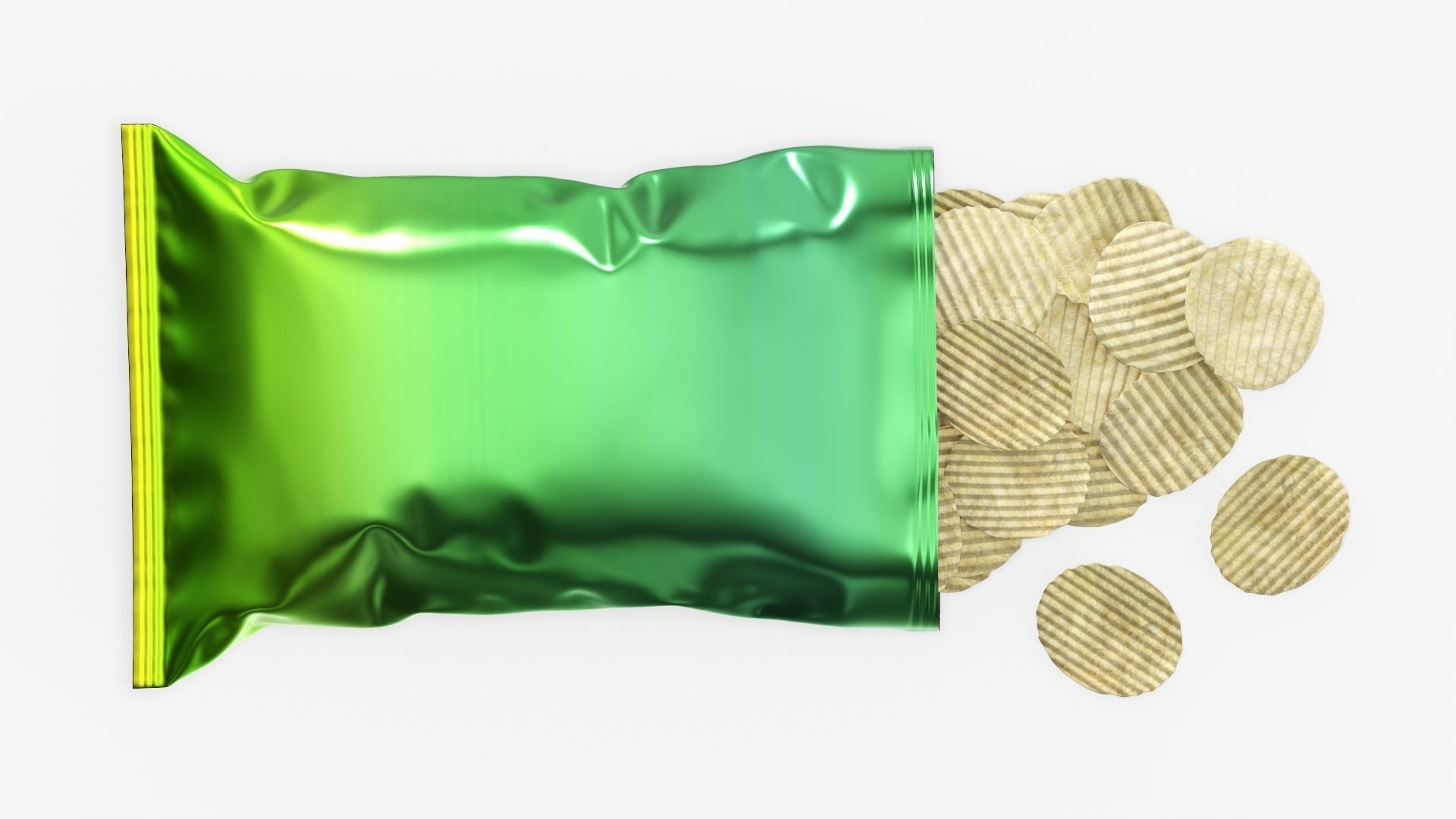 Potato chips package on ground with folds opened mockup 01 3D model_5