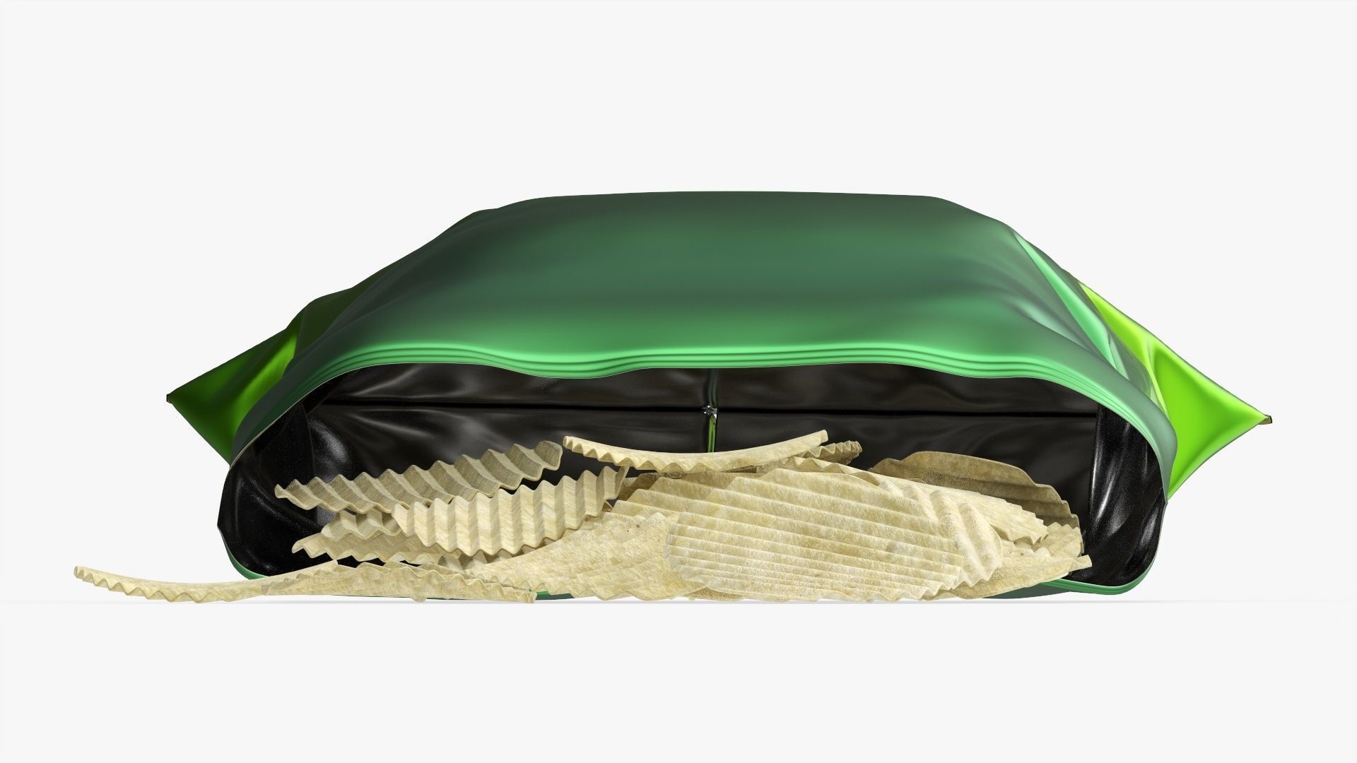 Potato chips package on ground with folds opened mockup 01 3D model_3