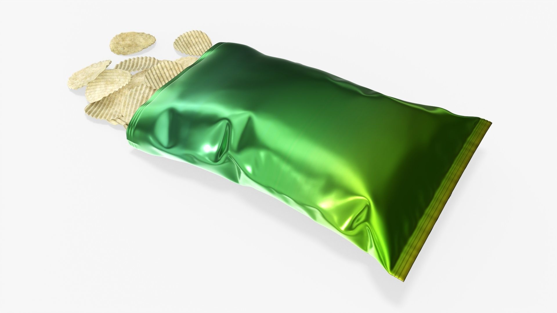Potato chips package on ground with folds opened mockup 01 3D model_2